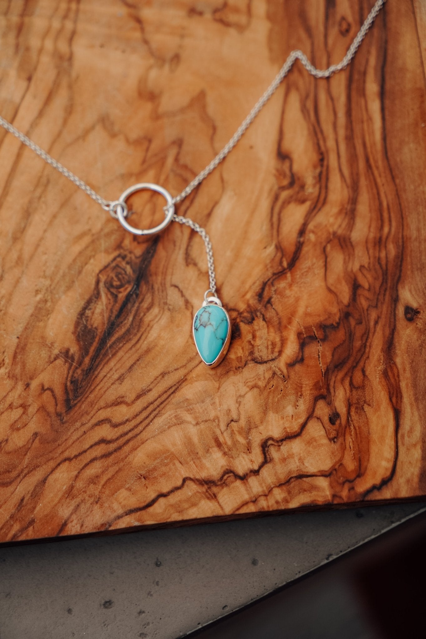 Dainty Lariat in Egyptian Turquoise - Golden Road Crafted