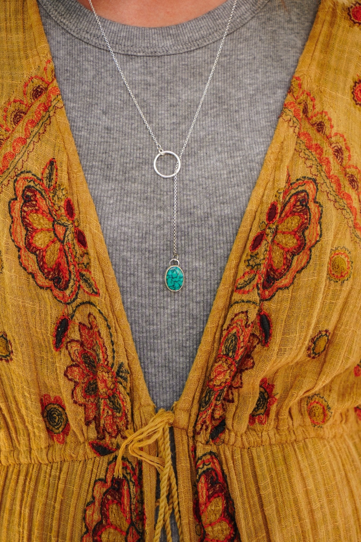 Dainty Lariat in Egyptian Turquoise - Golden Road Crafted