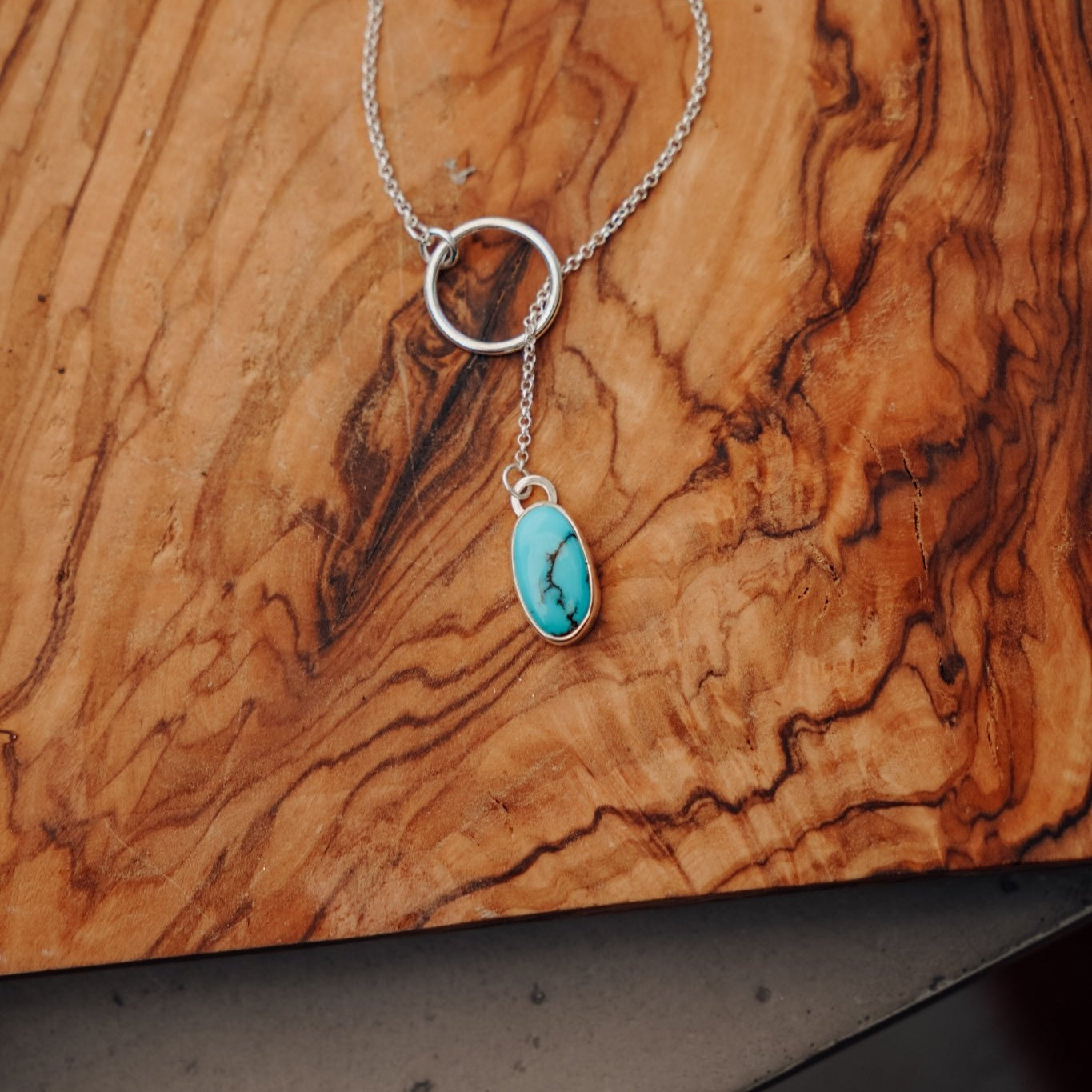 Dainty Lariat in Egyptian Turquoise - Golden Road Crafted