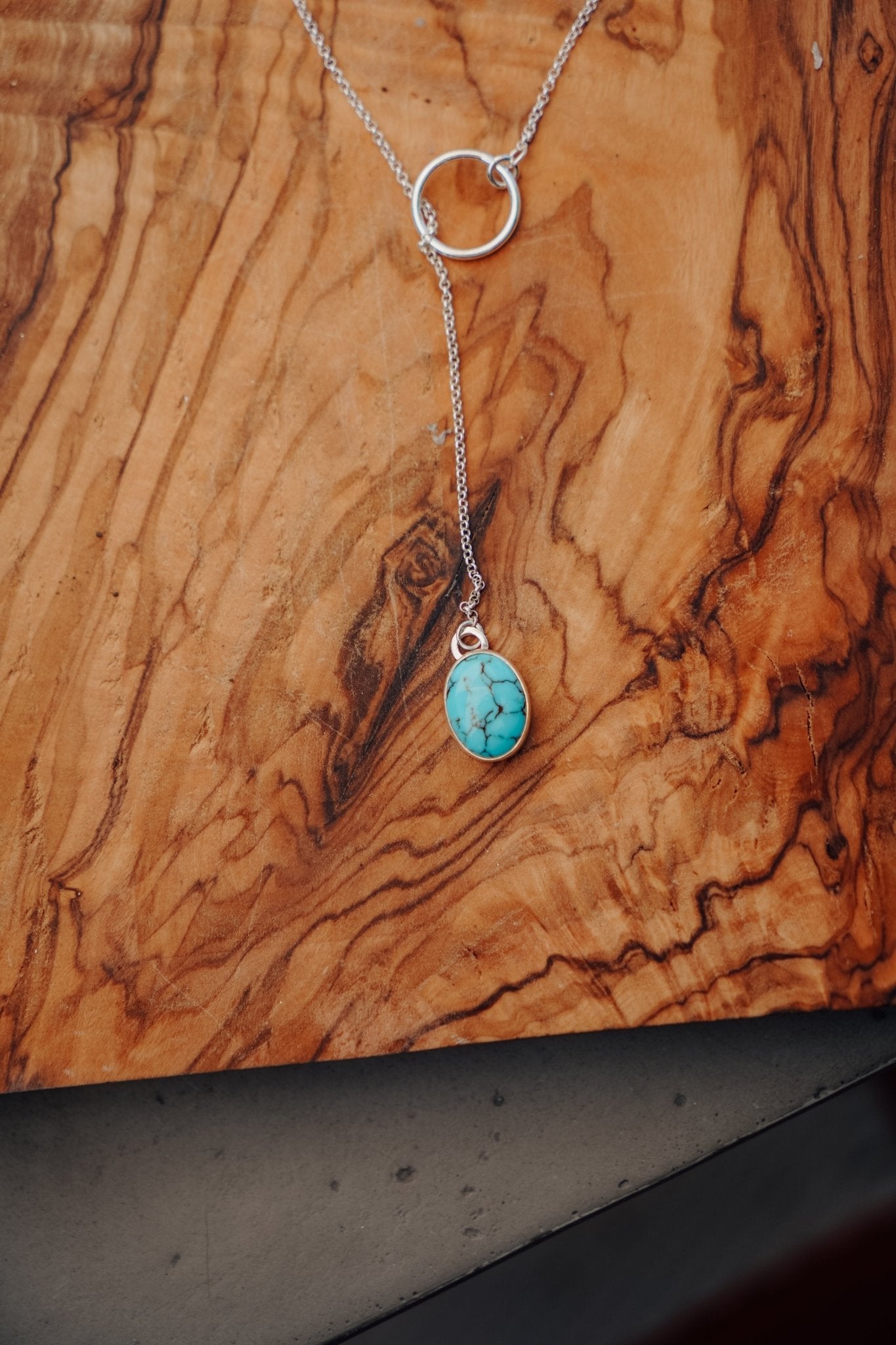 Dainty Lariat in Egyptian Turquoise - Golden Road Crafted