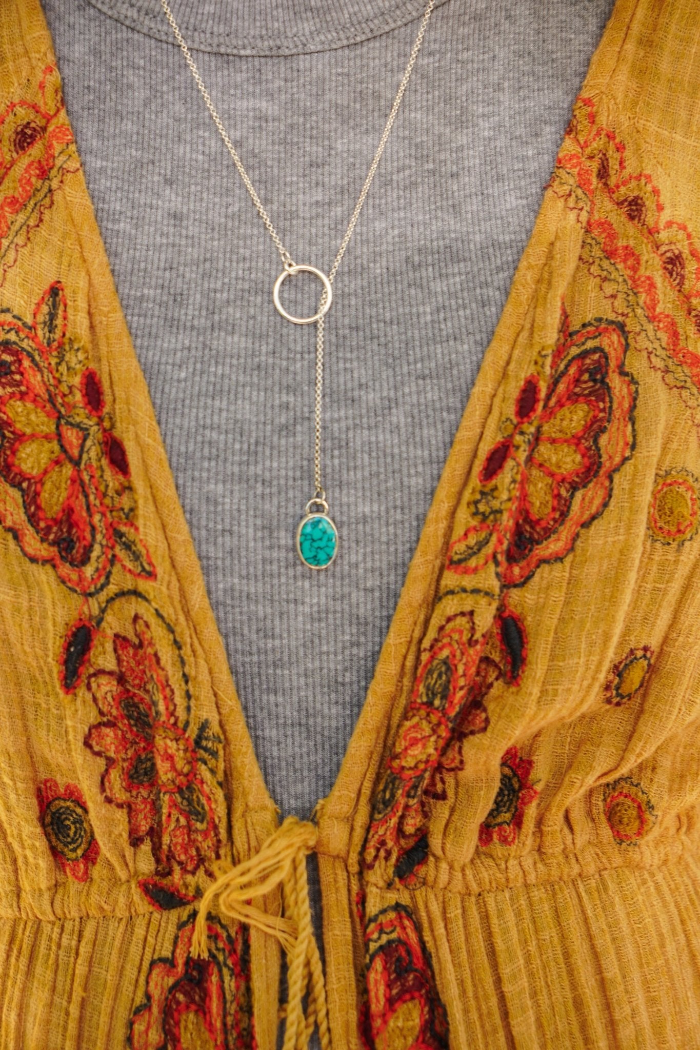 Dainty Lariat in Egyptian Turquoise - Golden Road Crafted