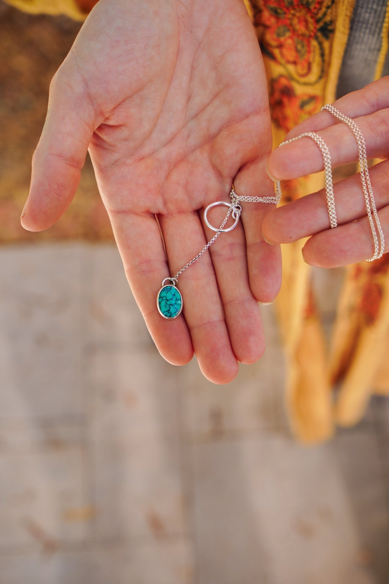 Dainty Lariat in Egyptian Turquoise - Golden Road Crafted