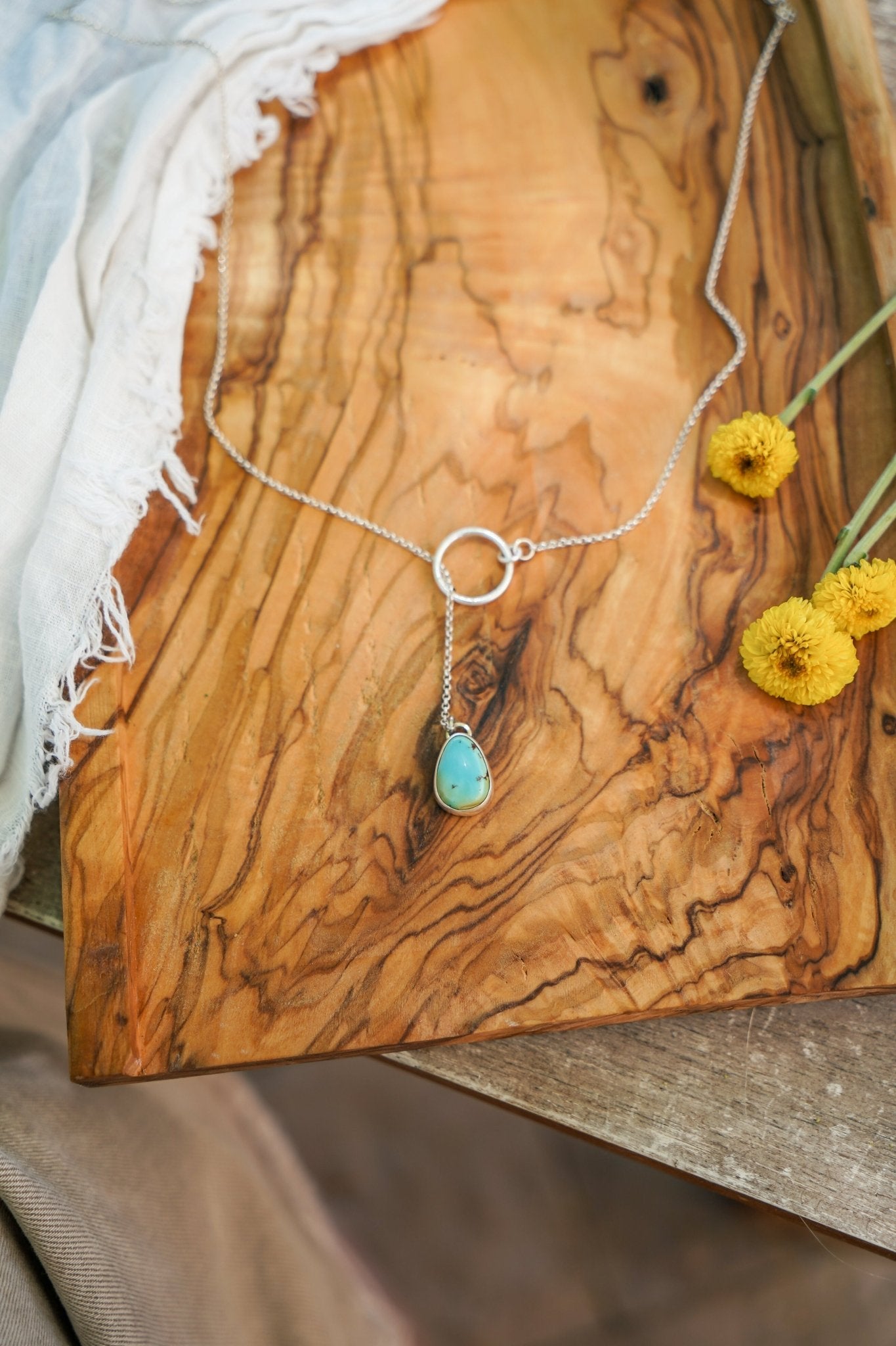 Dainty Lariat in Iron Maiden Turquoise - Golden Road Crafted