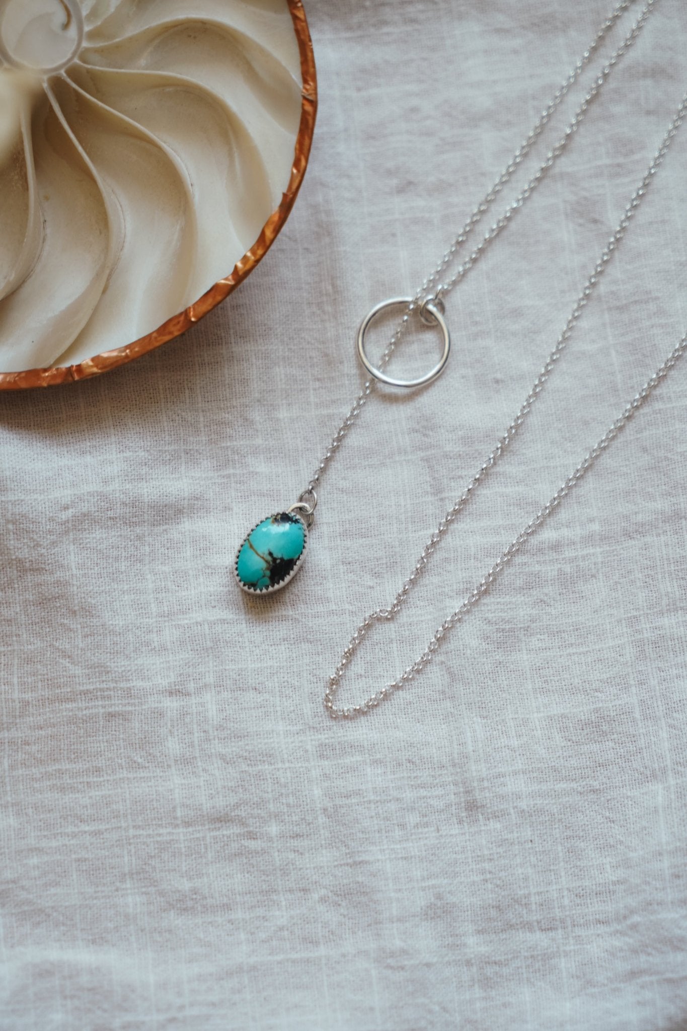 Dainty Lariat in Iron Maiden Turquoise - Golden Road Crafted