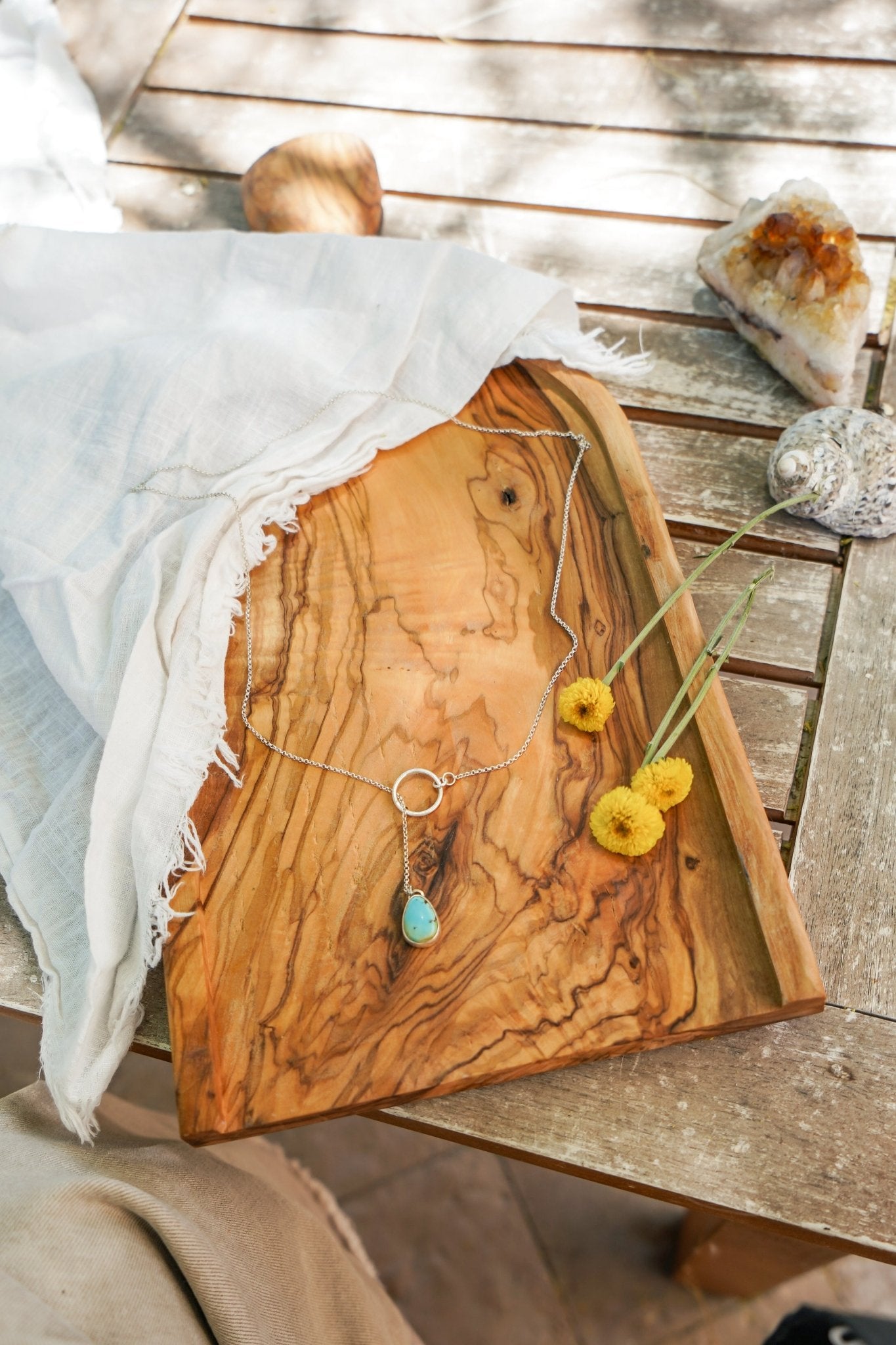 Dainty Lariat in Iron Maiden Turquoise - Golden Road Crafted
