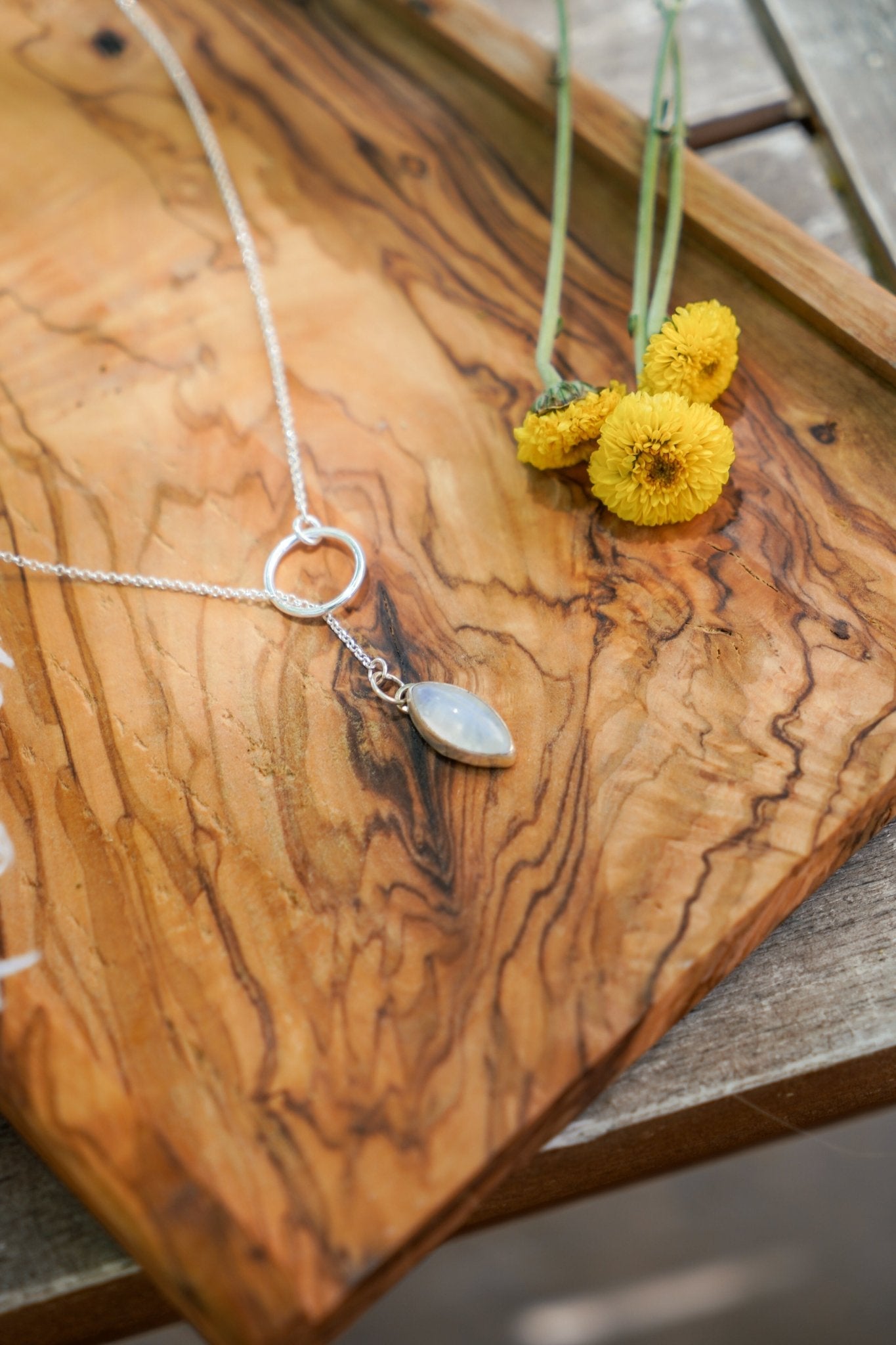 Dainty Lariat in Moonstone - Golden Road Crafted