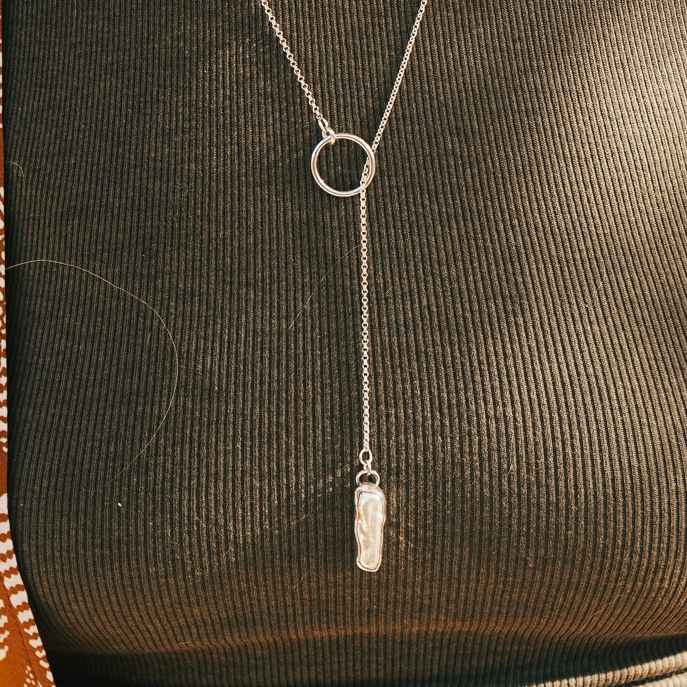 Dainty Lariat in Mother of Pearl - Golden Road Crafted