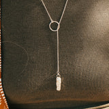 Dainty Lariat in Pearl - Golden Road Crafted
