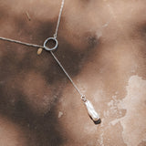 Dainty Lariat in Pearl - Golden Road Crafted