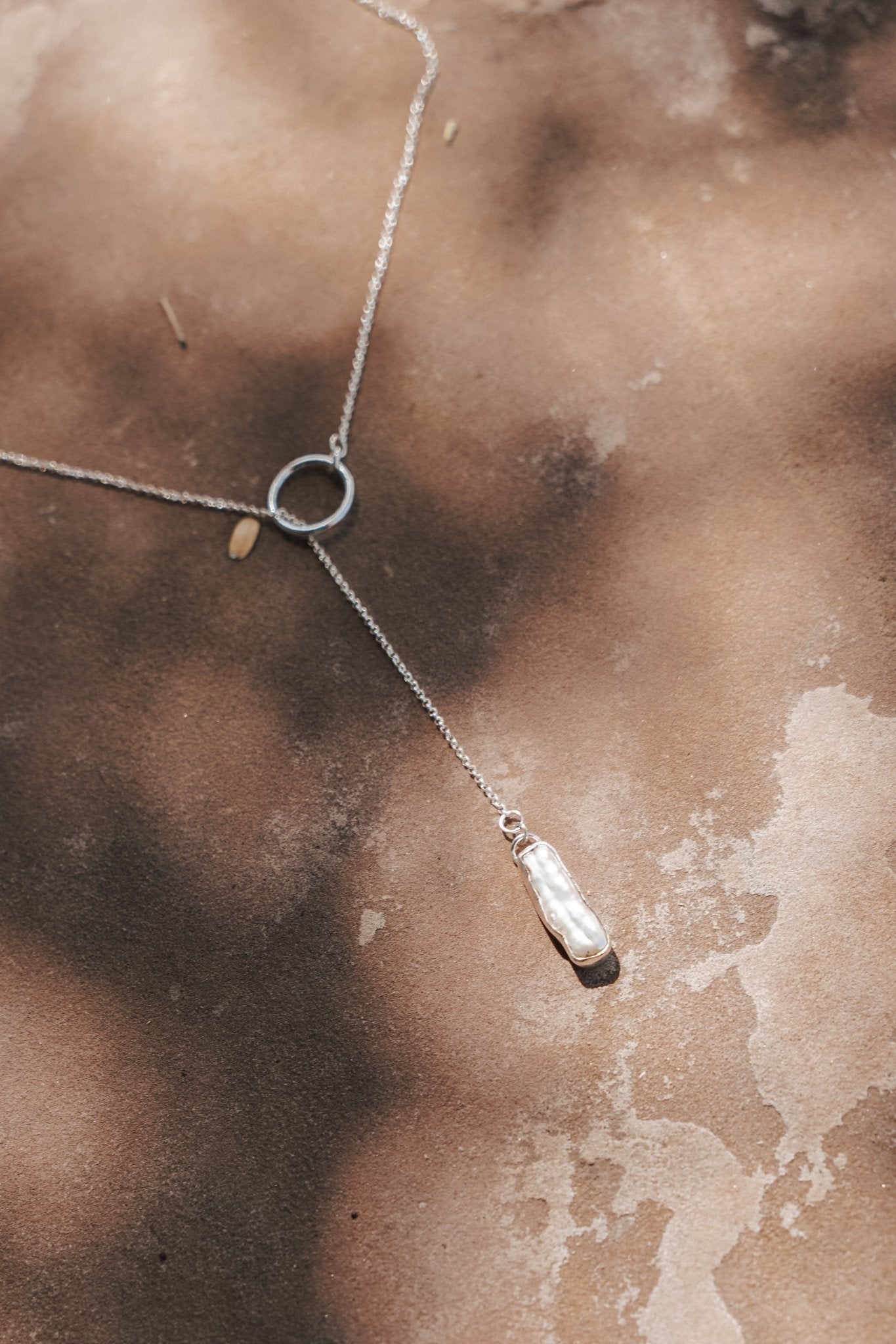 Dainty Lariat in Pearl - Golden Road Crafted