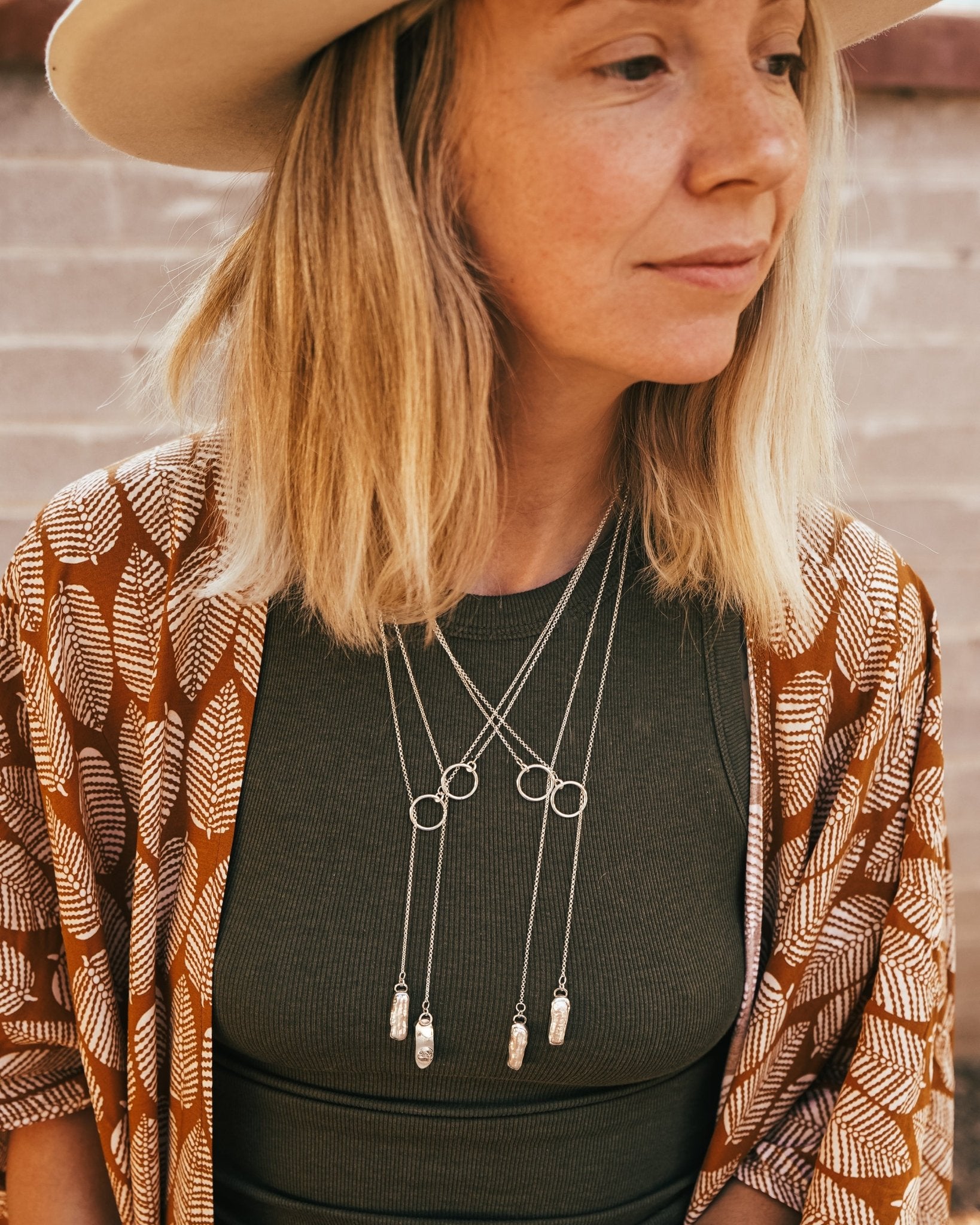 Dainty Lariat in Pearl - Golden Road Crafted