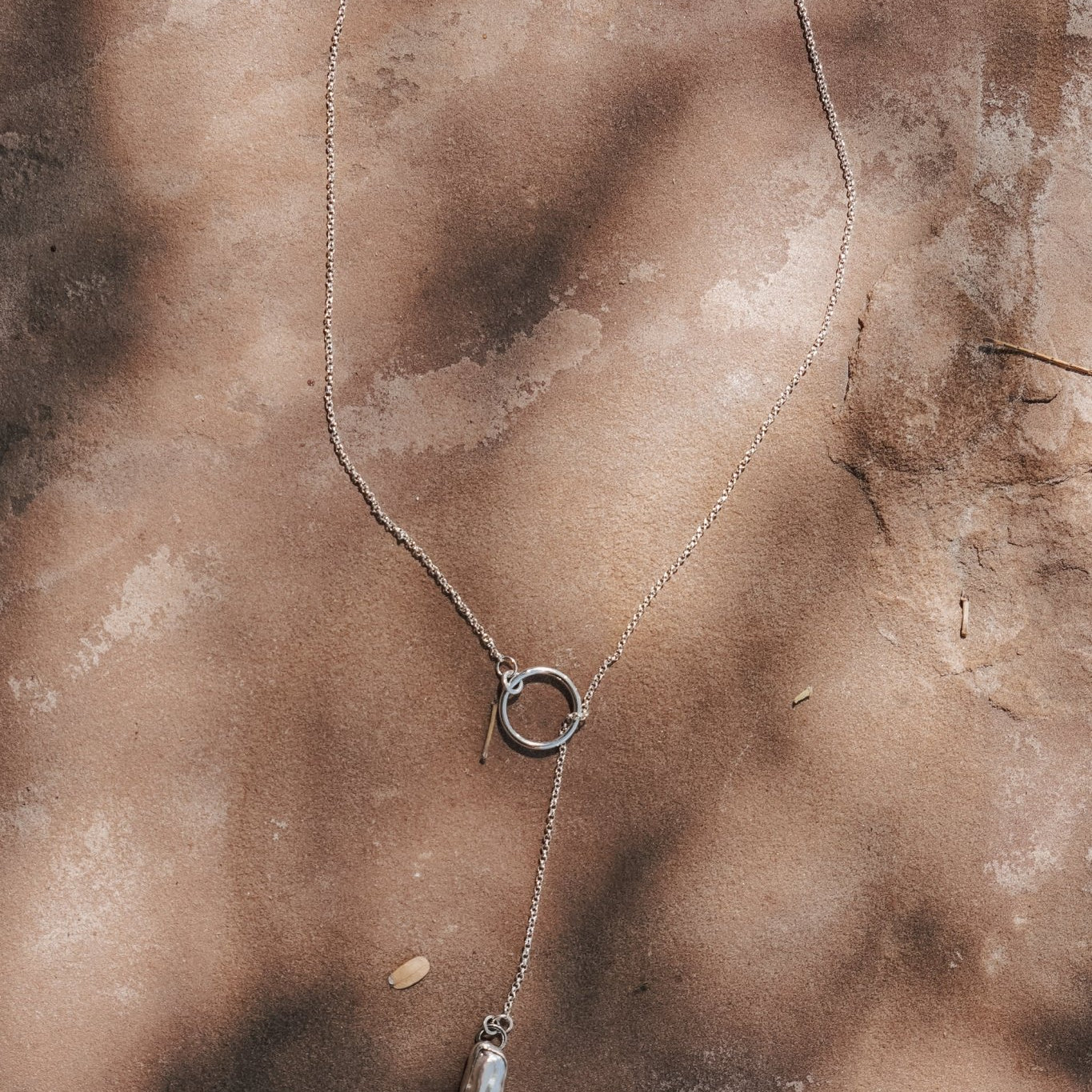 Dainty Lariat in Pearl - Golden Road Crafted