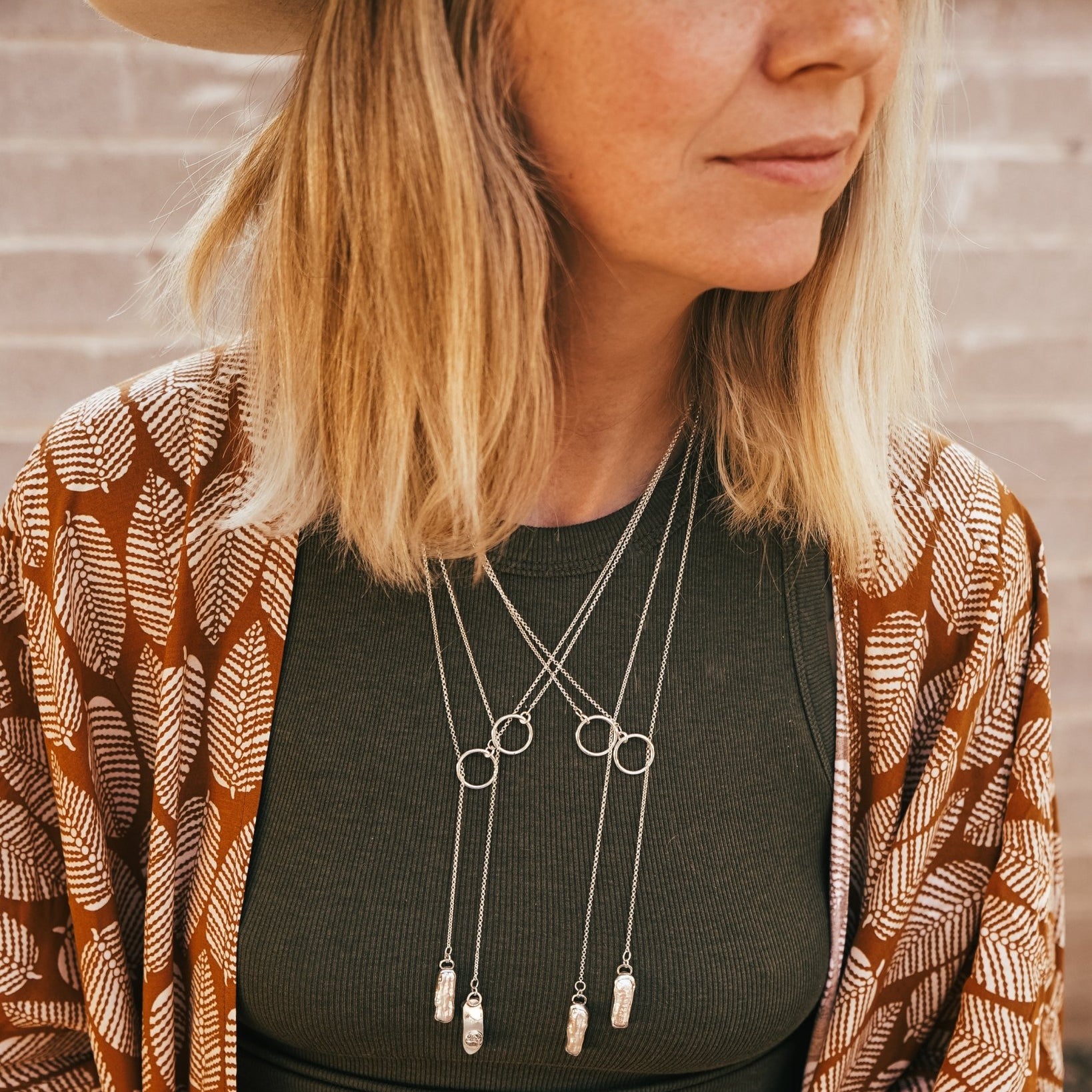 Dainty Lariat in Pearl - Golden Road Crafted