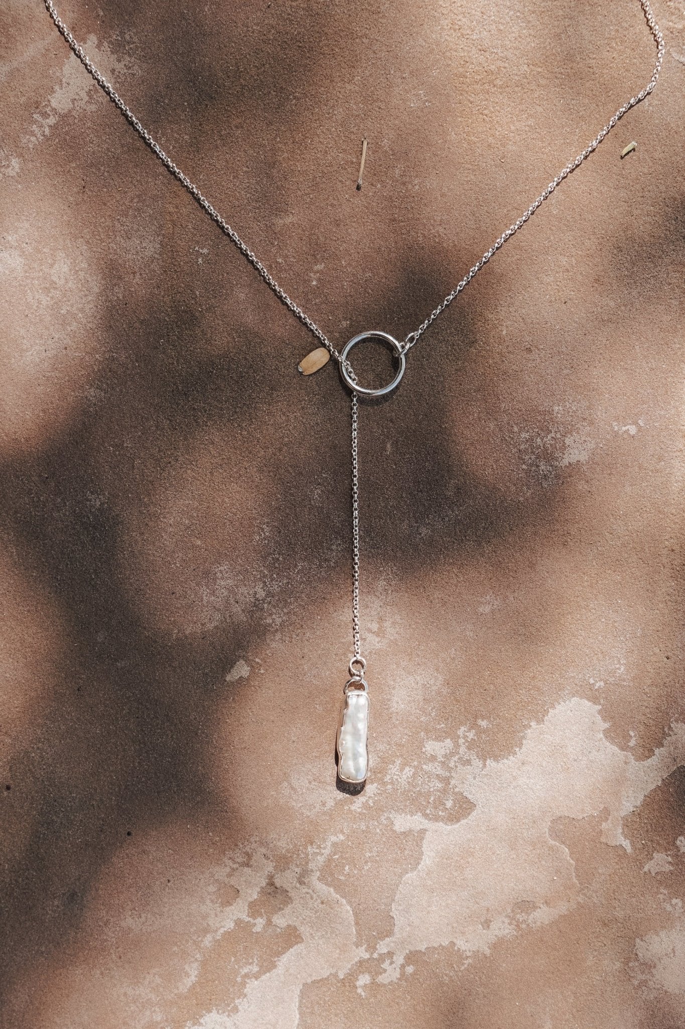 Dainty Lariat in Pearl - Golden Road Crafted