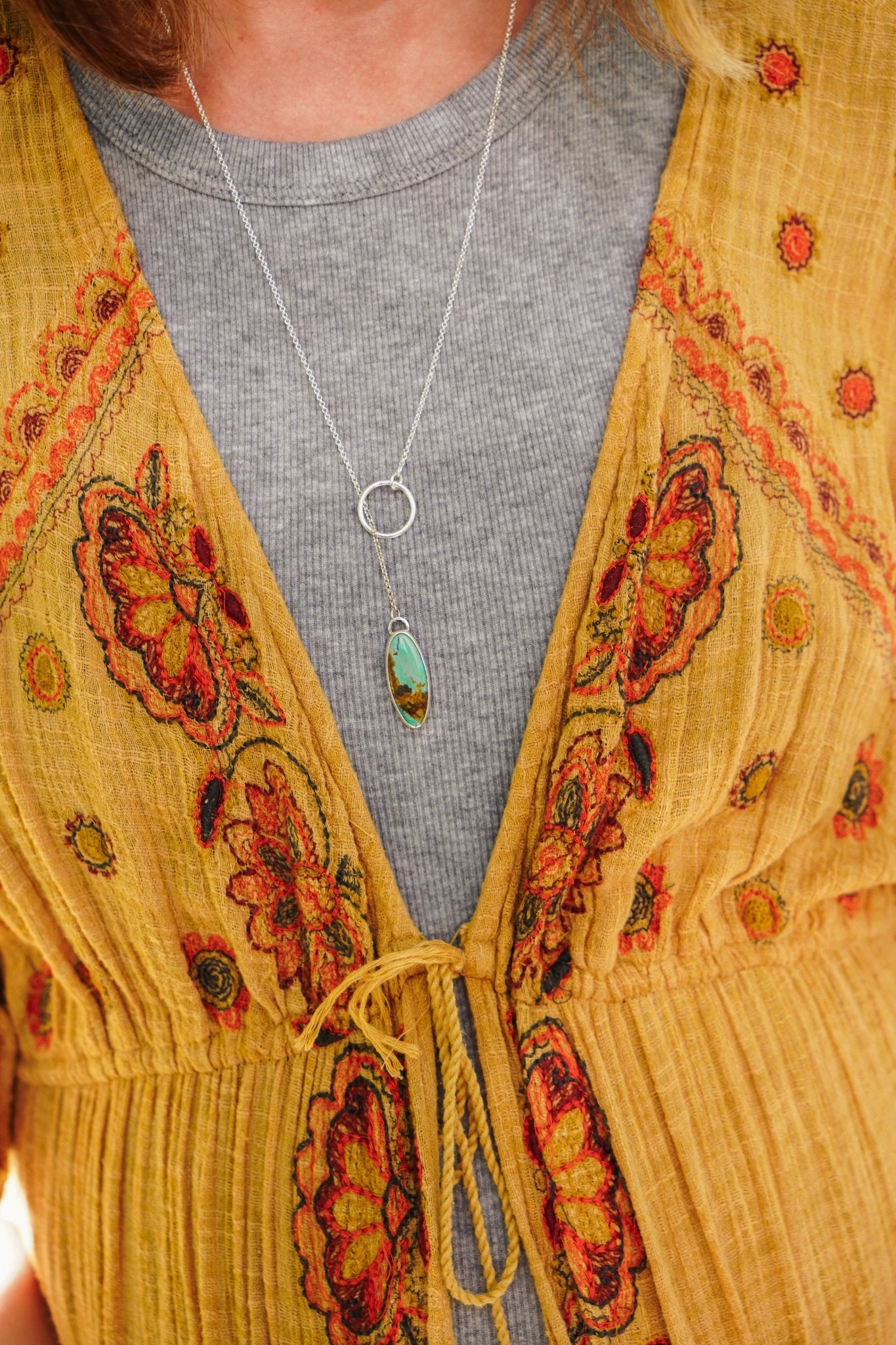Dainty Lariat in Royston Turquoise - Golden Road Crafted