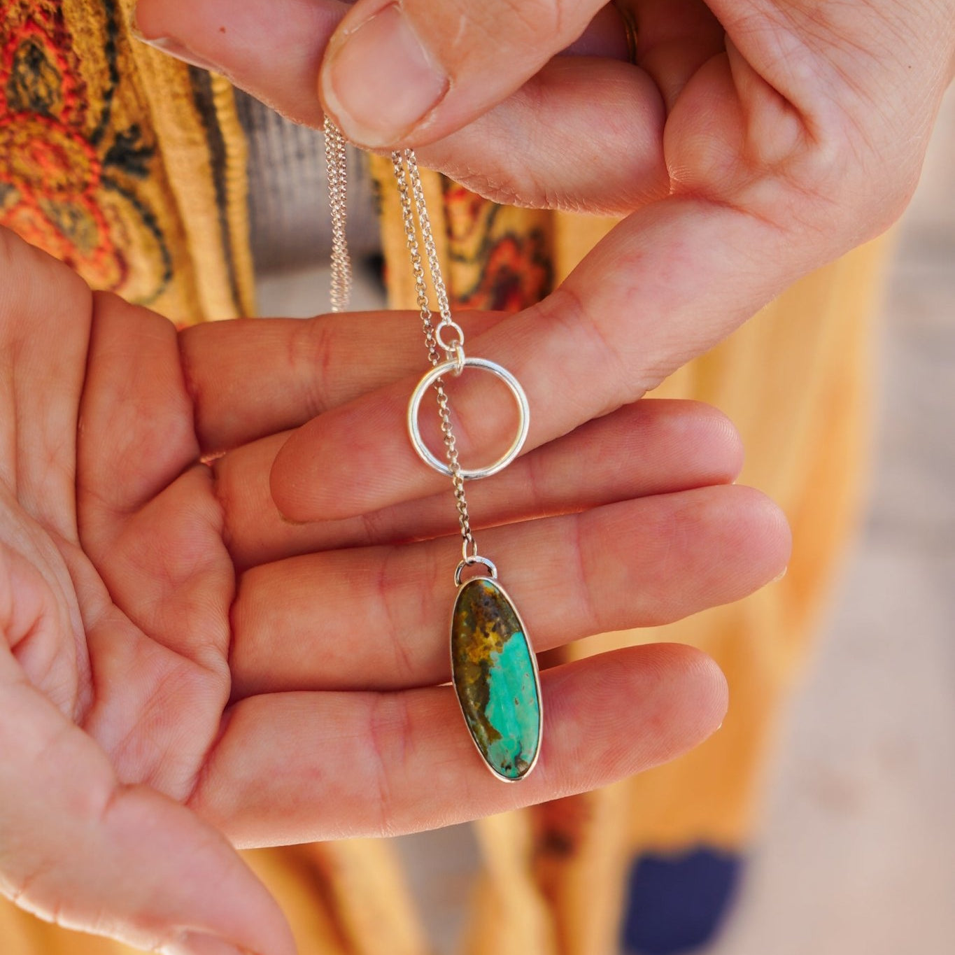 Dainty Lariat in Royston Turquoise - Golden Road Crafted