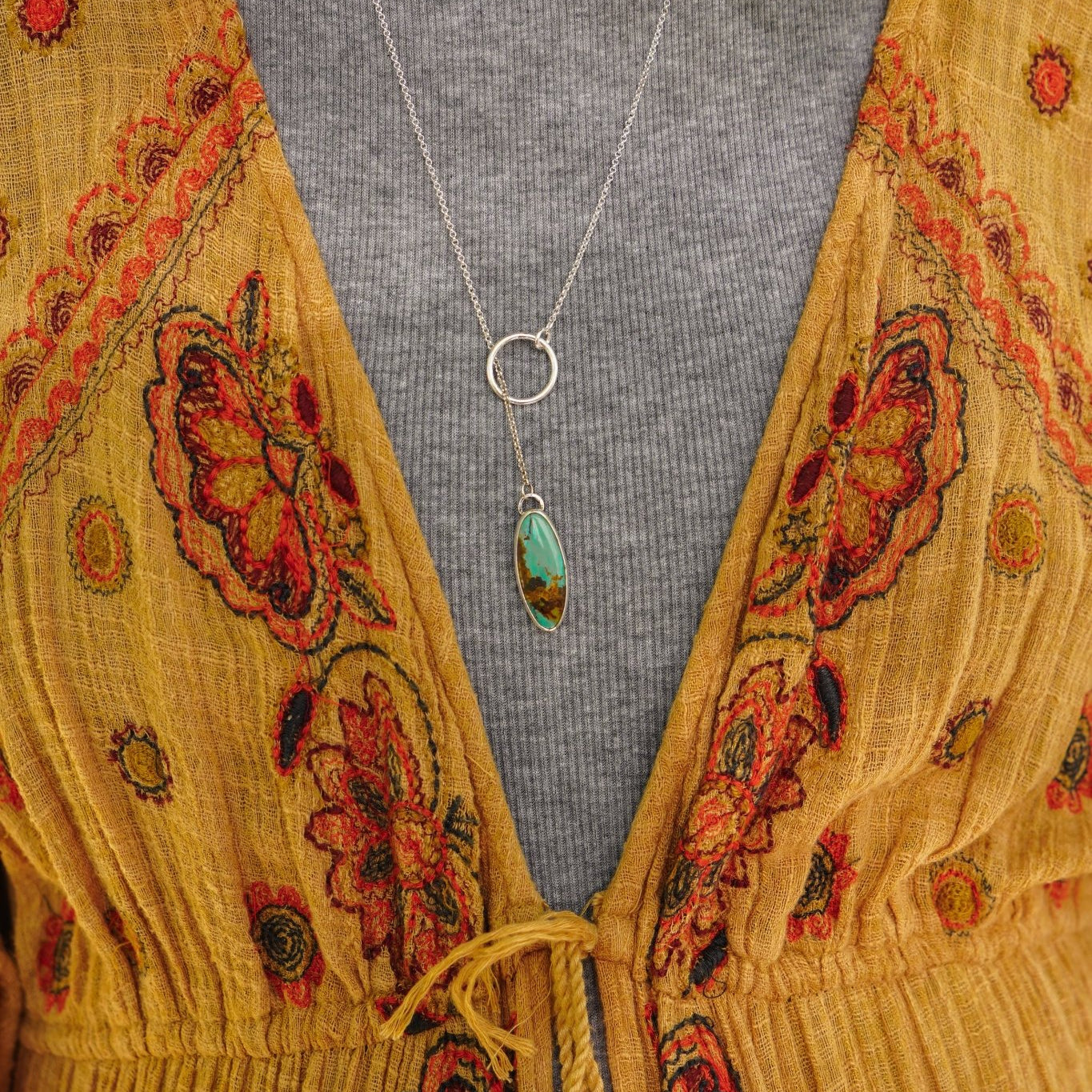 Dainty Lariat in Royston Turquoise - Golden Road Crafted