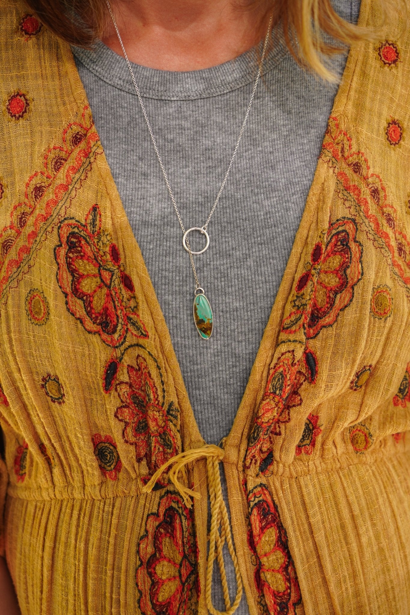 Dainty Lariat in Royston Turquoise - Golden Road Crafted