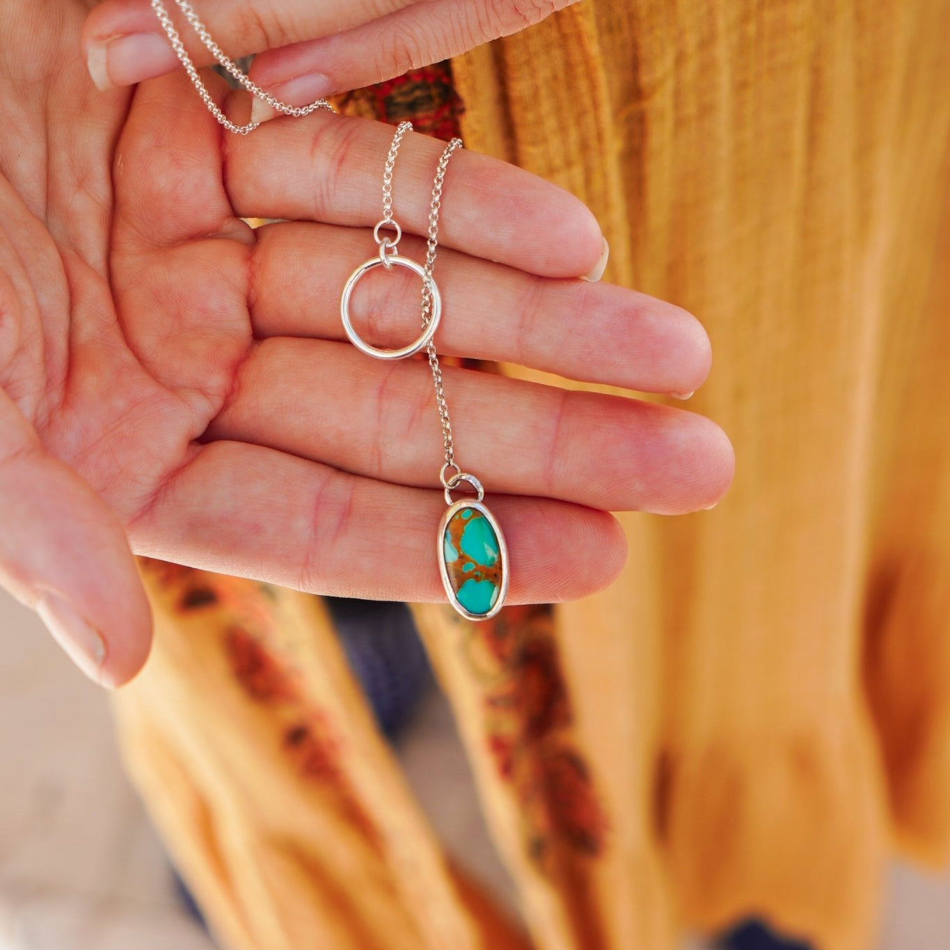 Dainty Lariat in Royston Turquoise - Golden Road Crafted