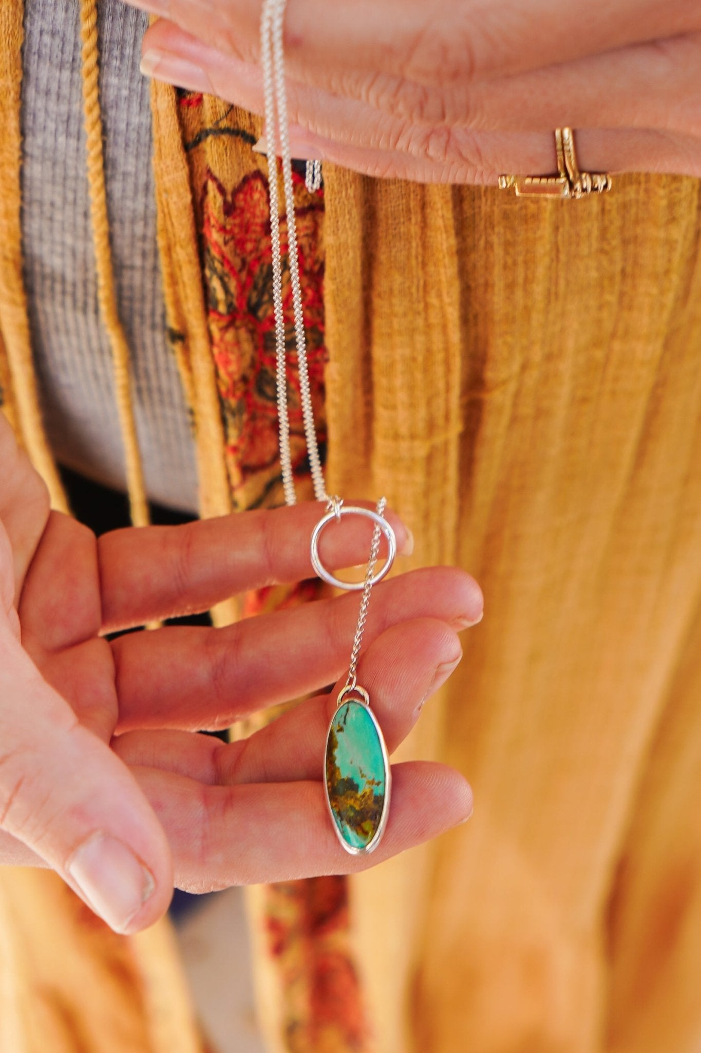 Dainty Lariat in Royston Turquoise - Golden Road Crafted