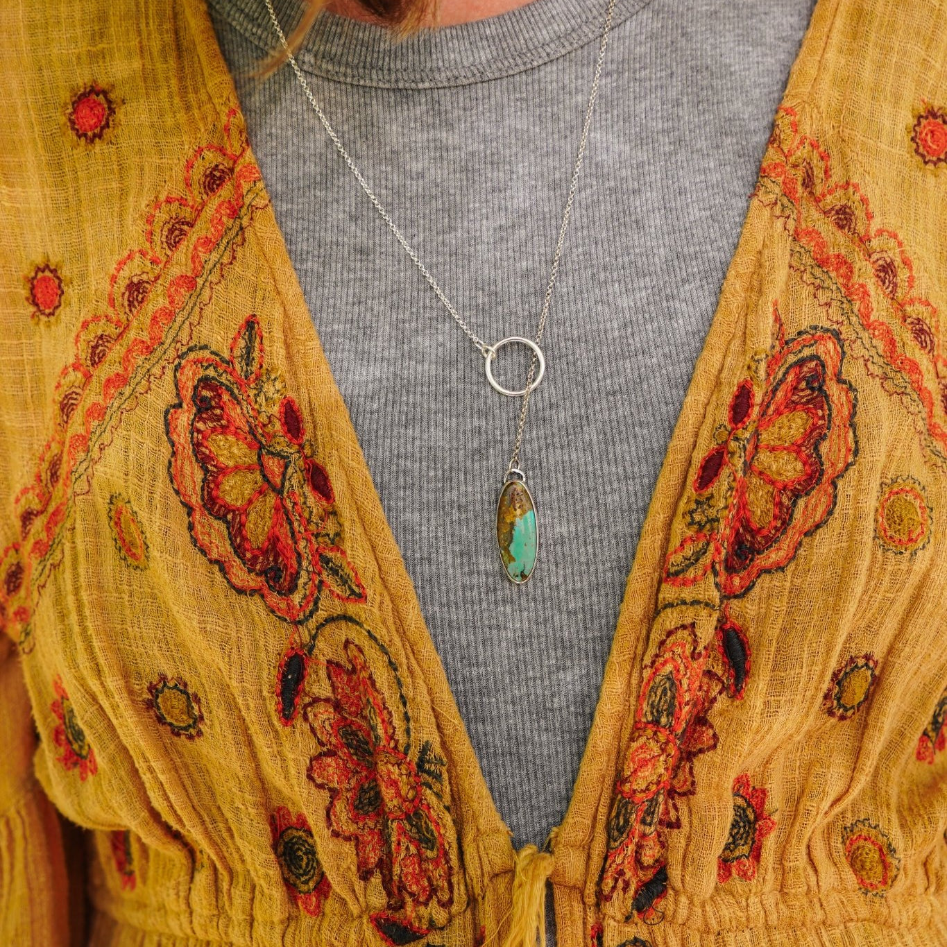 Dainty Lariat in Royston Turquoise - Golden Road Crafted