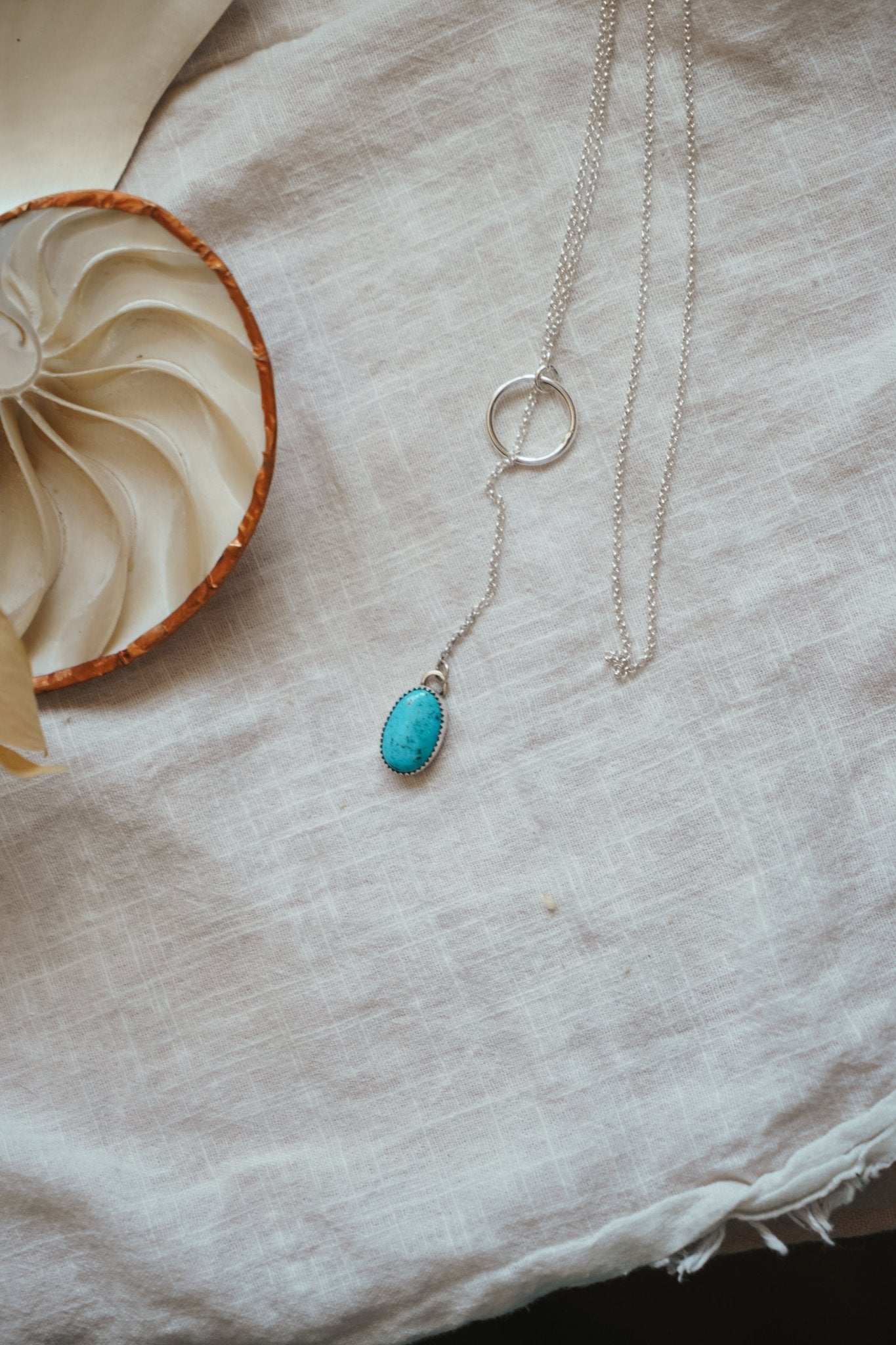 Dainty Lariat in Sonoran Gem Turquoise - Golden Road Crafted