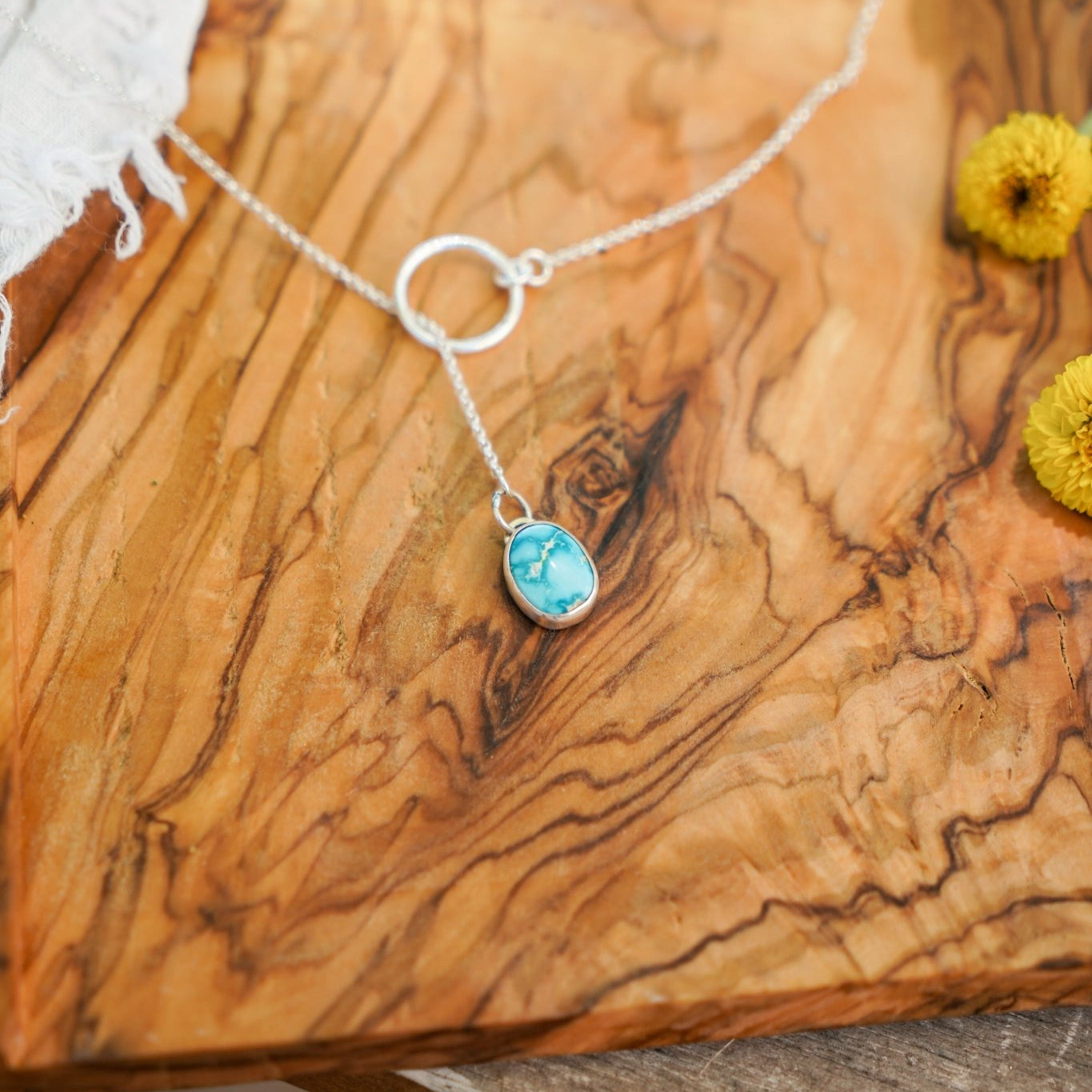 Dainty Lariat in Whitewater Turquoise - Golden Road Crafted