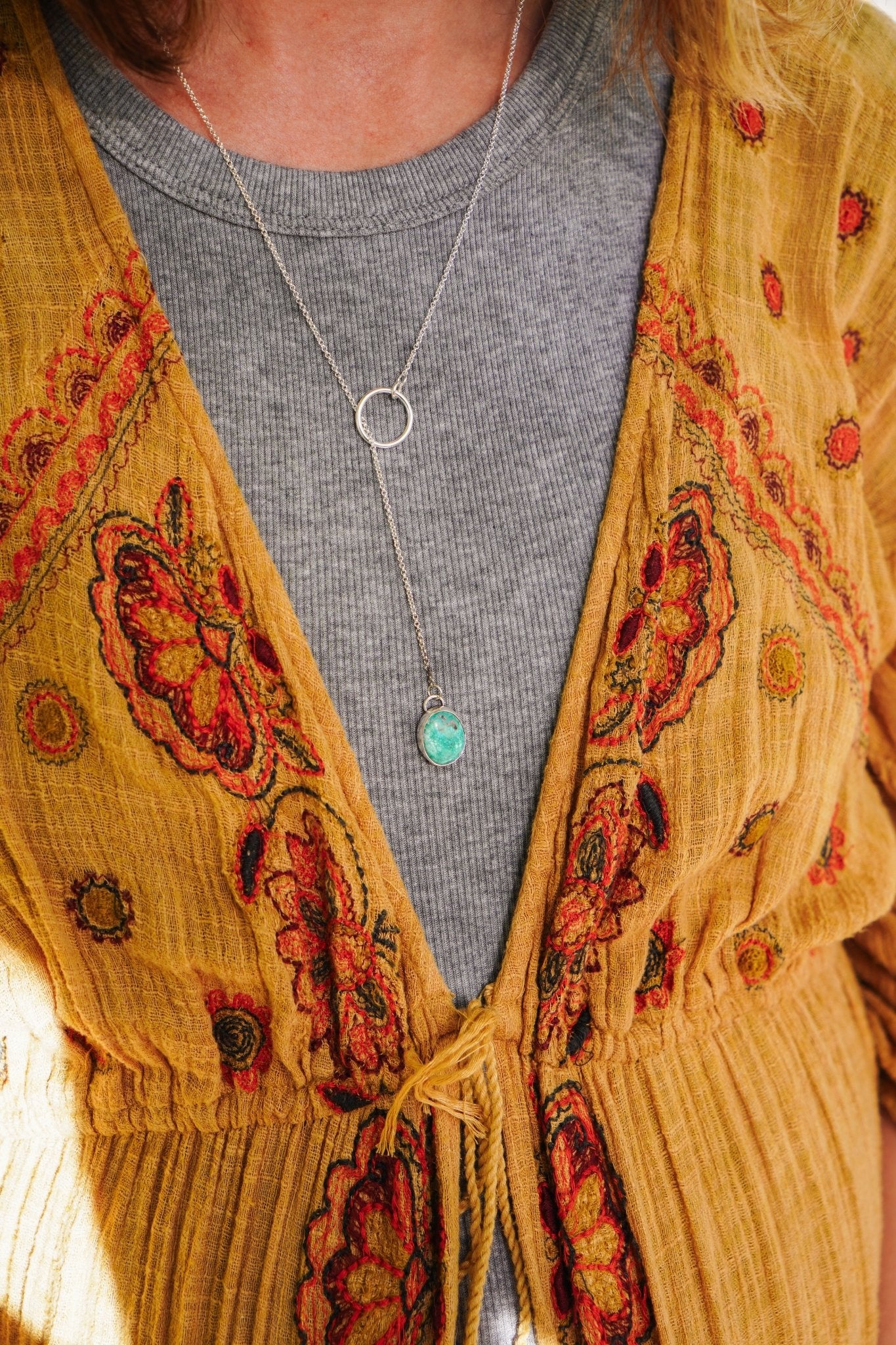 Dainty Lariat in Whitewater Turquoise - Golden Road Crafted