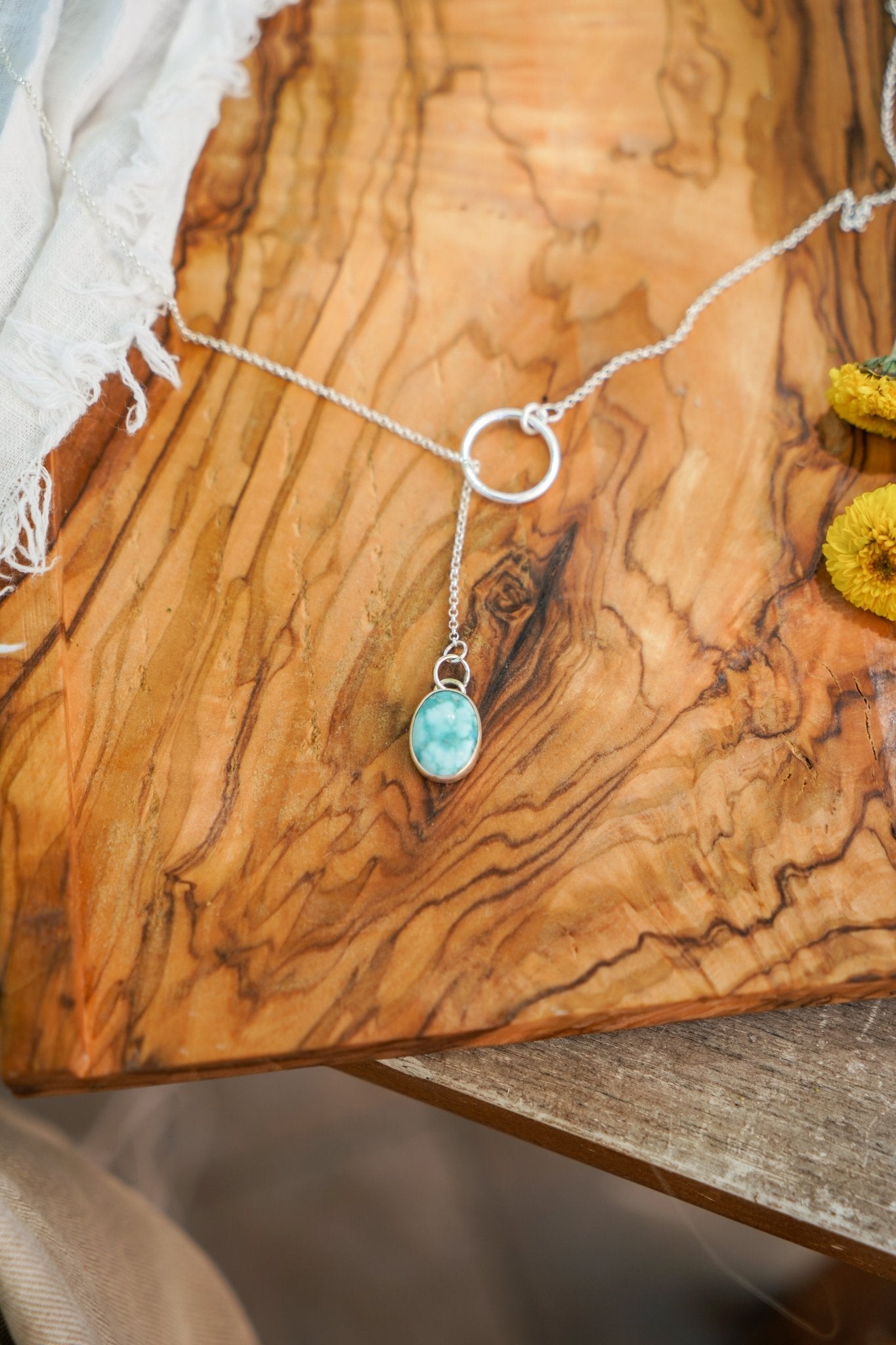 Dainty Lariat in Whitewater Turquoise - Golden Road Crafted