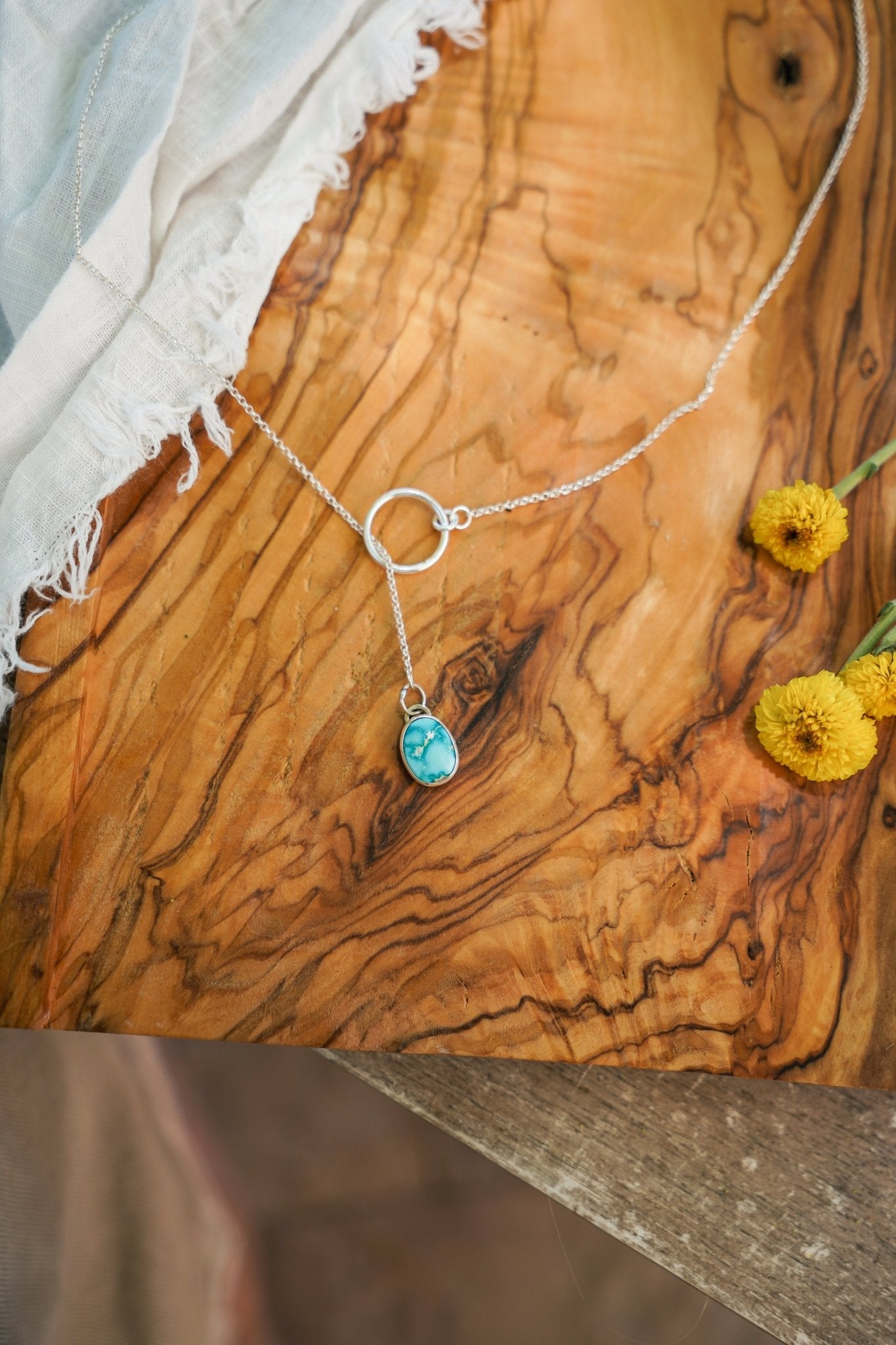 Dainty Lariat in Whitewater Turquoise - Golden Road Crafted