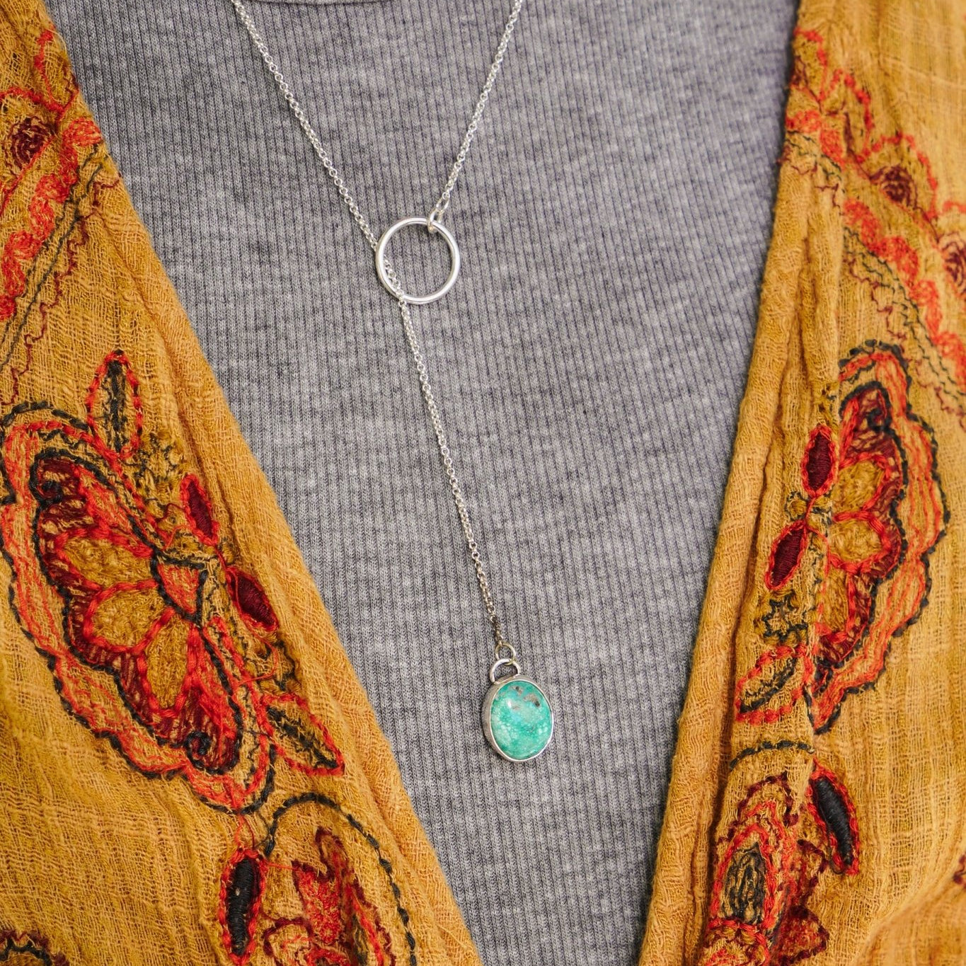 Dainty Lariat in Whitewater Turquoise - Golden Road Crafted