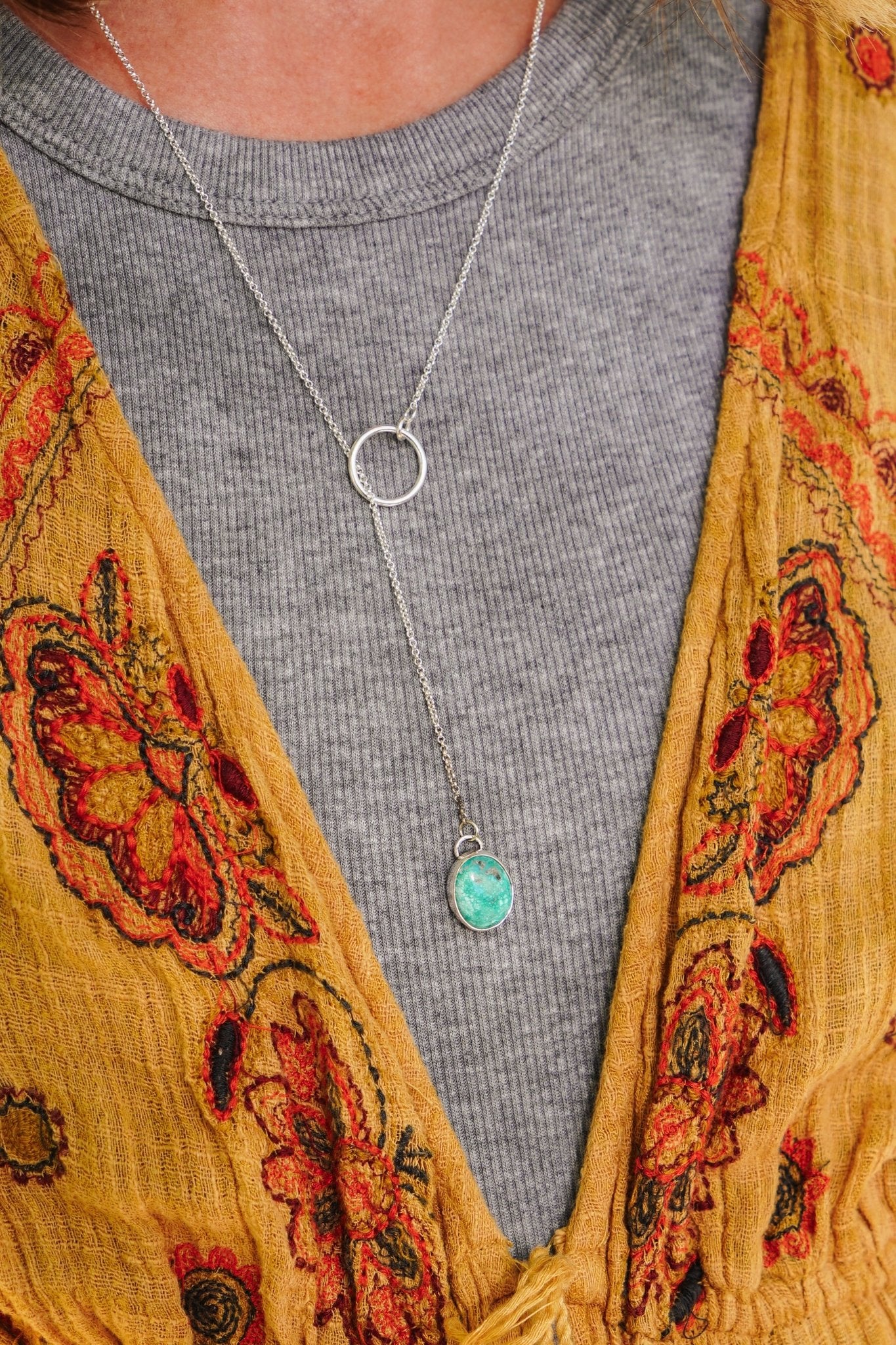 Dainty Lariat in Whitewater Turquoise - Golden Road Crafted