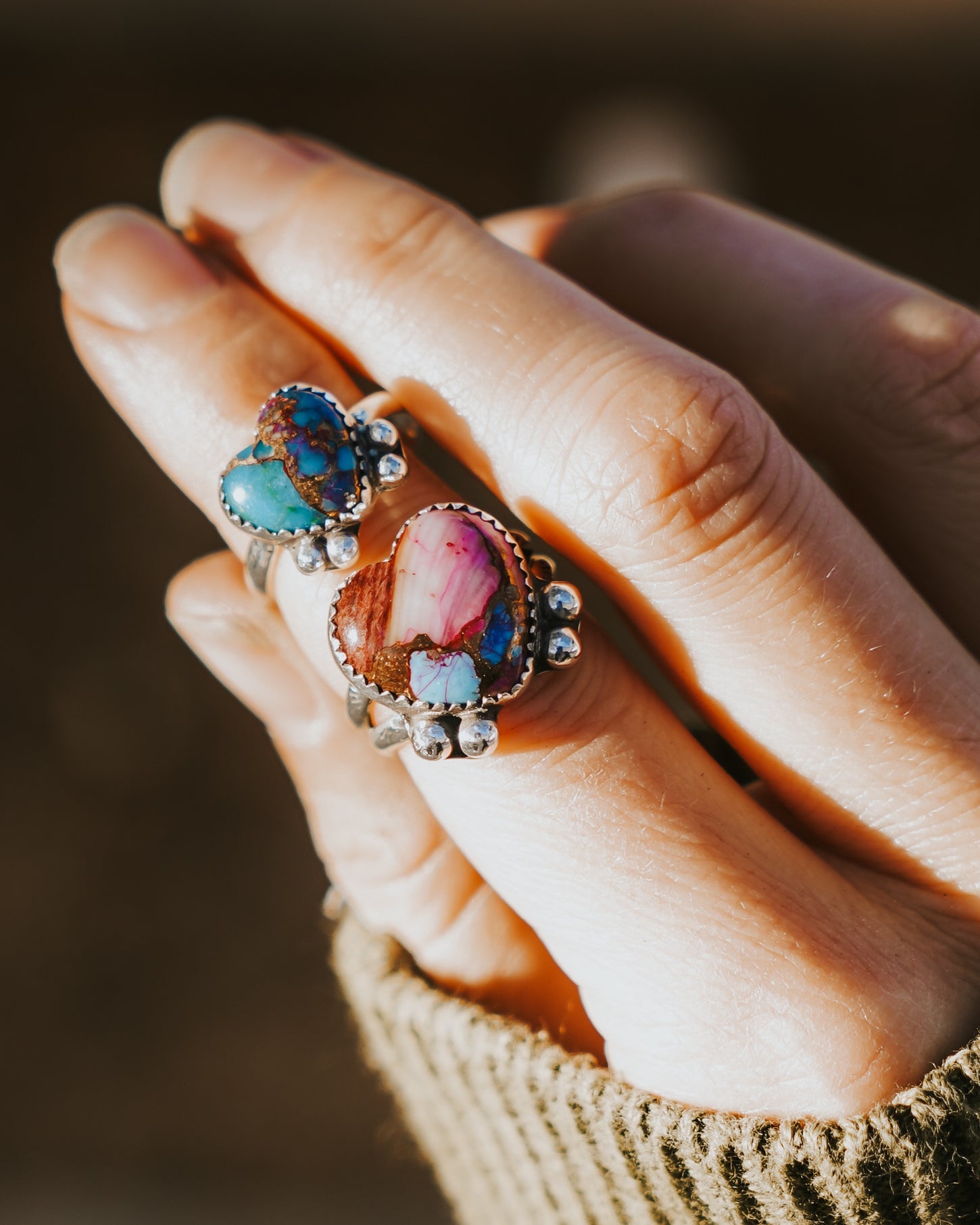 Dainty Pink Dahlia Heart Ring - Golden Road Crafted