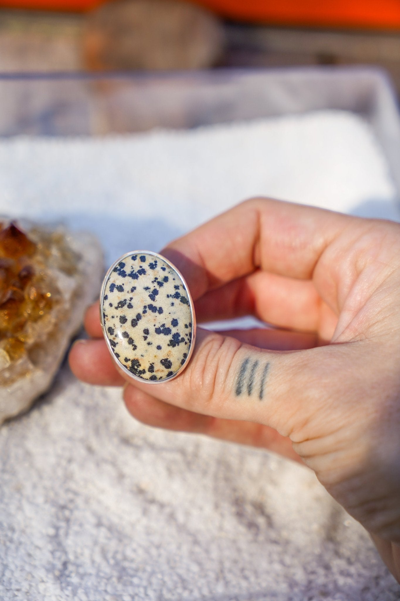 Dalmatian Jasper Ring (Size 9) - Golden Road Crafted