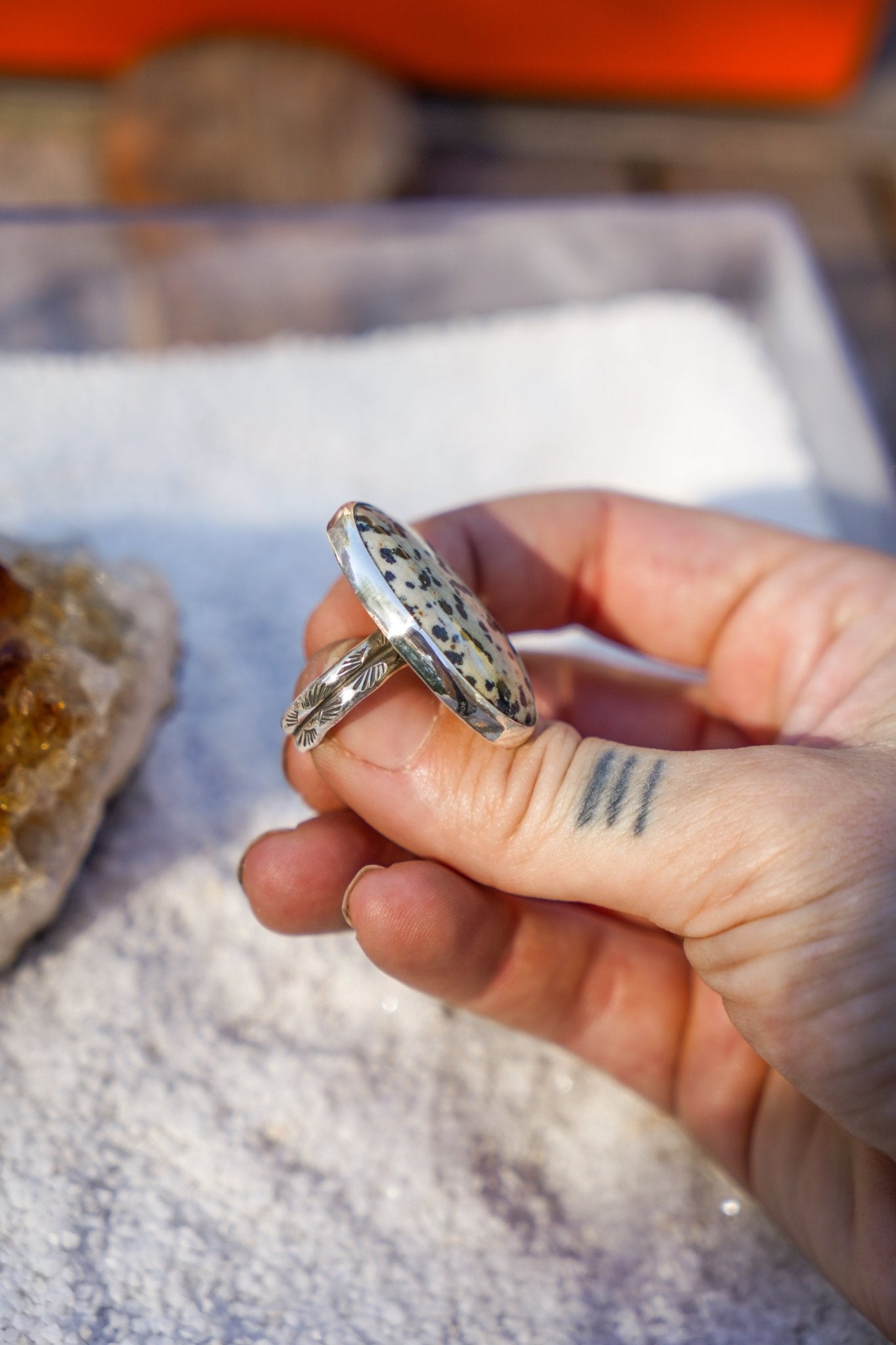 Dalmatian Jasper Ring (Size 9) - Golden Road Crafted