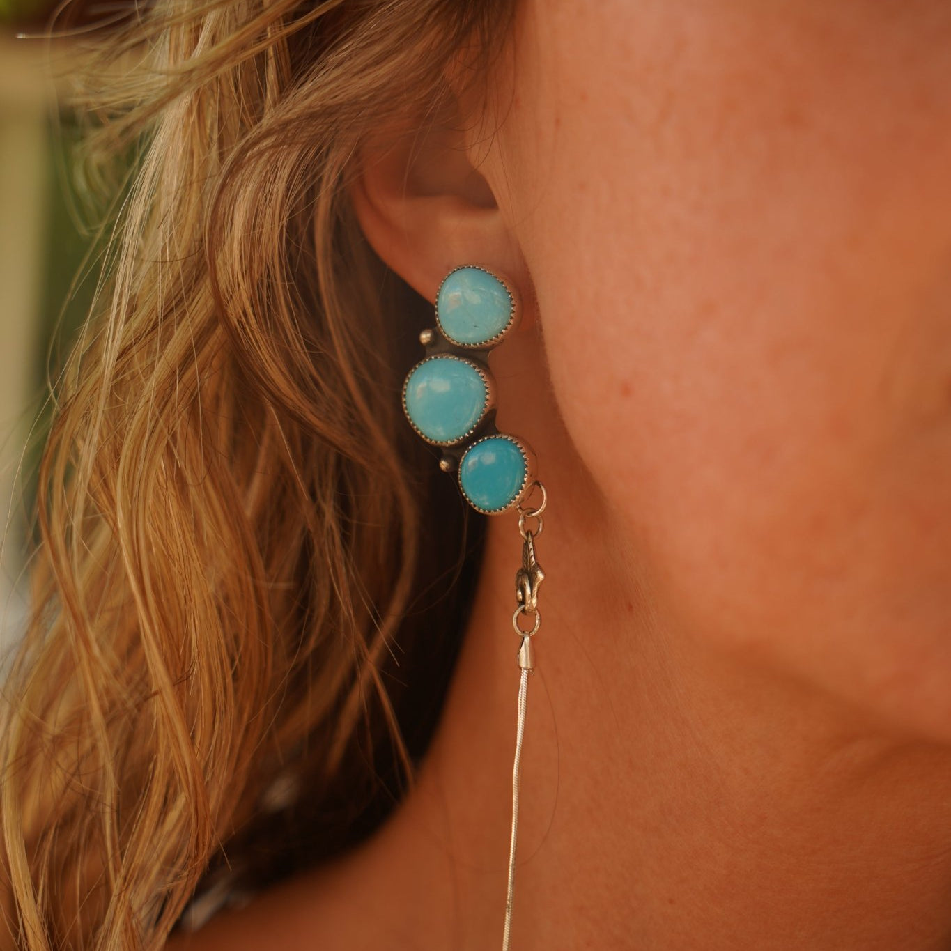 Dangle Cluster Earrings in Campitos Turquoise - Golden Road Crafted