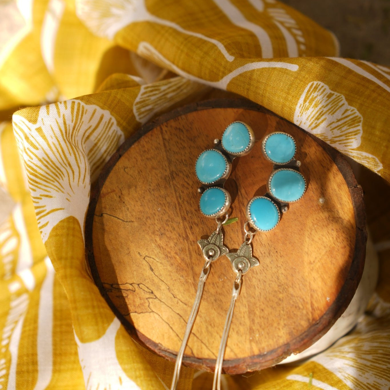 Dangle Cluster Earrings in Campitos Turquoise - Golden Road Crafted