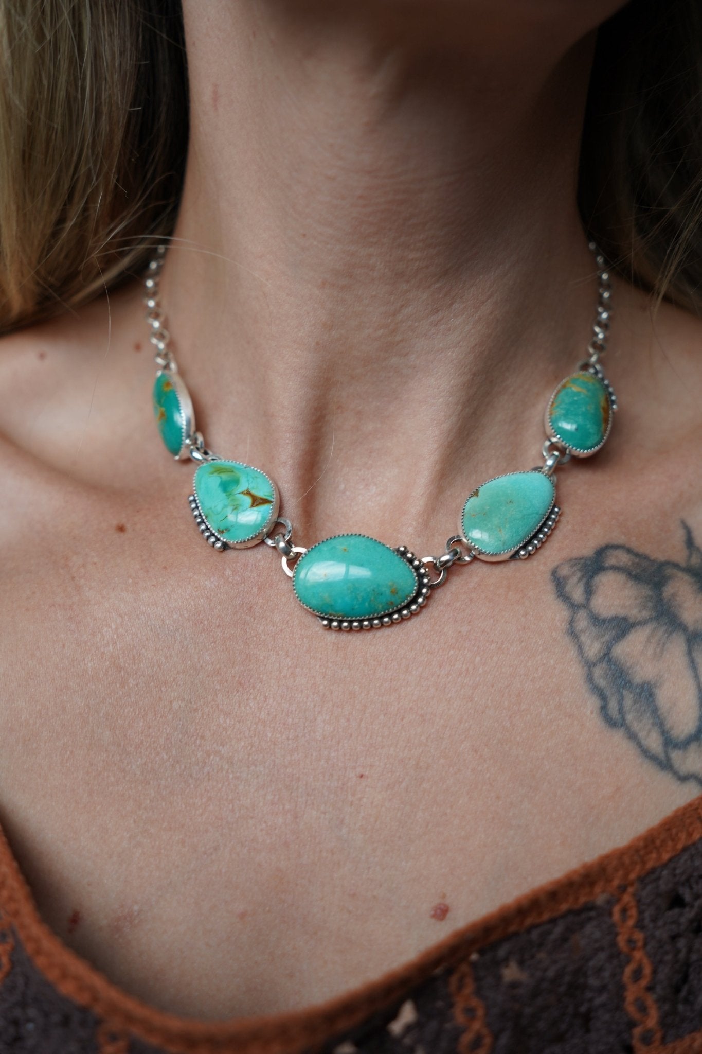Desert Cloud Choker in Royston Turquoise - Golden Road Crafted