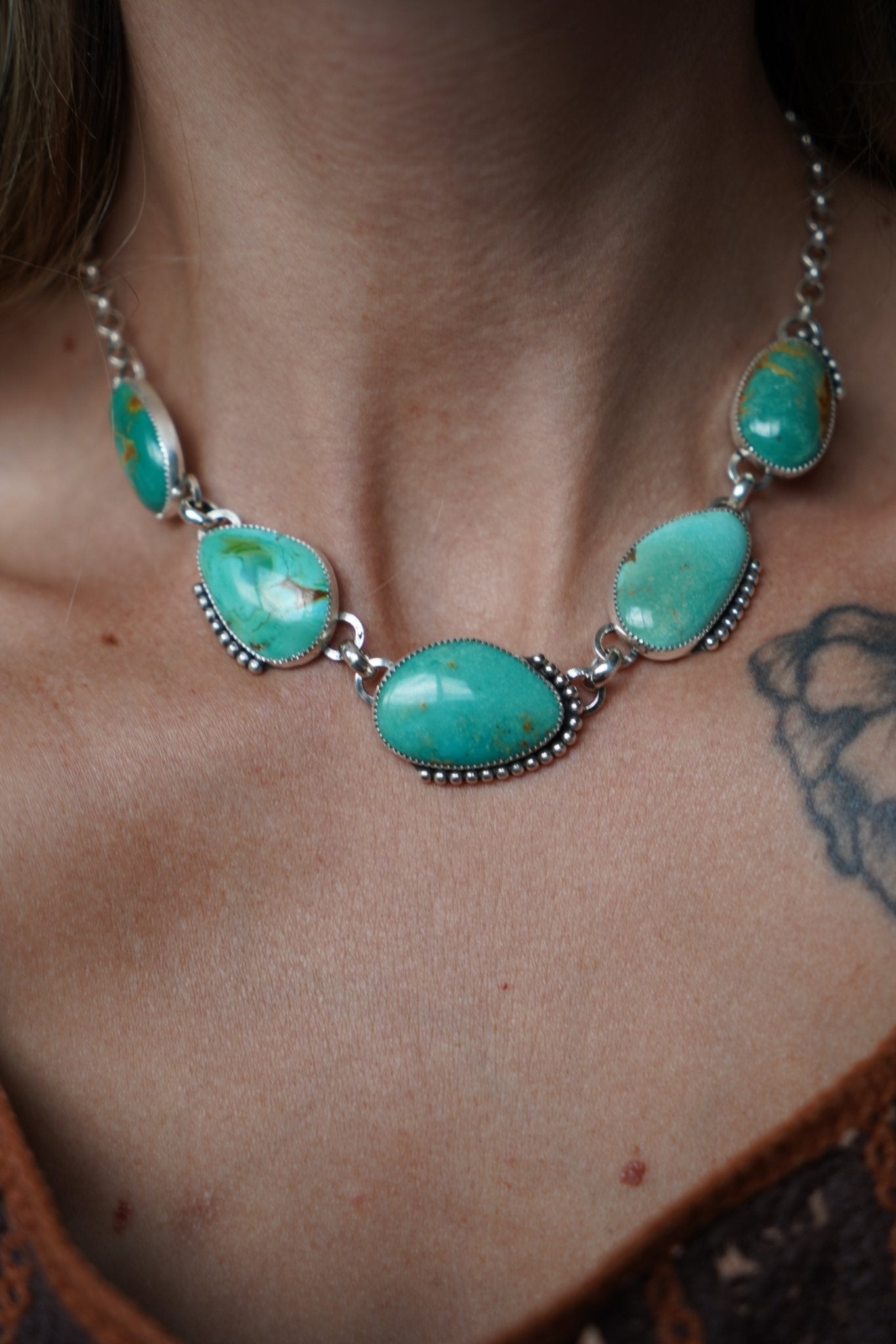 Desert Cloud Choker in Royston Turquoise - Golden Road Crafted