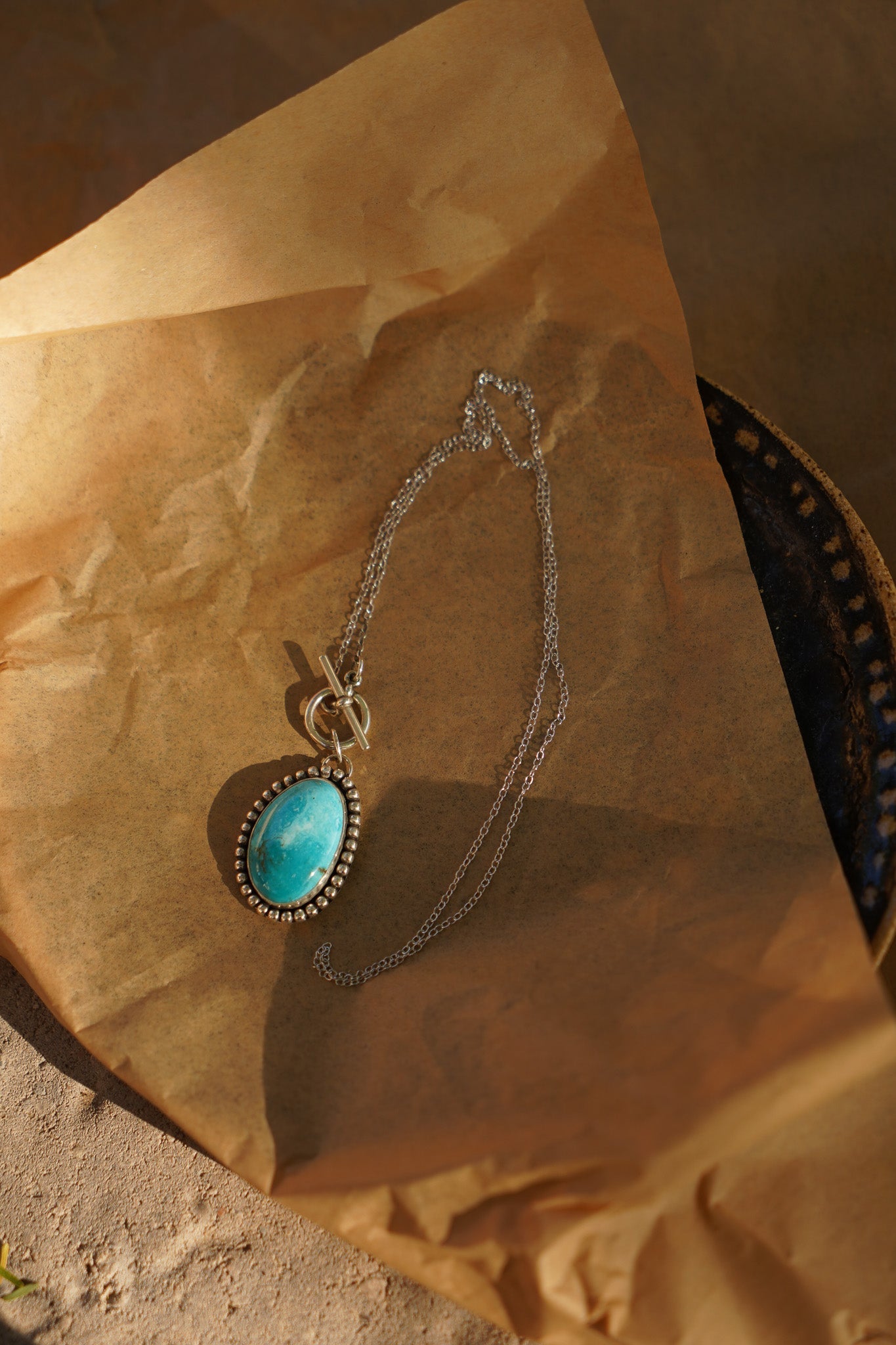 Desert Cloud Toggle Necklace in Hubei Turquoise - Golden Road Crafted