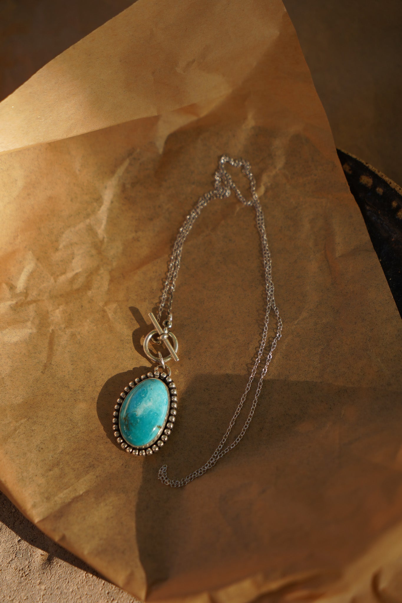 Desert Cloud Toggle Necklace in Hubei Turquoise - Golden Road Crafted