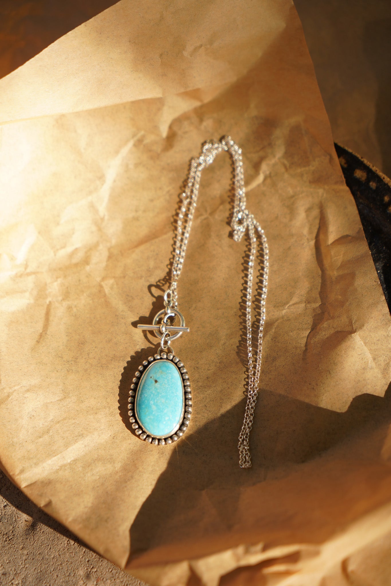 Desert Cloud Toggle Necklace in Hubei Turquoise - Golden Road Crafted