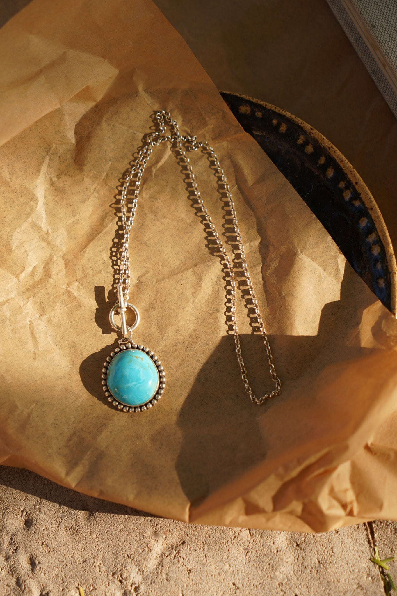 Desert Cloud Toggle Necklace in Hubei Turquoise - Golden Road Crafted