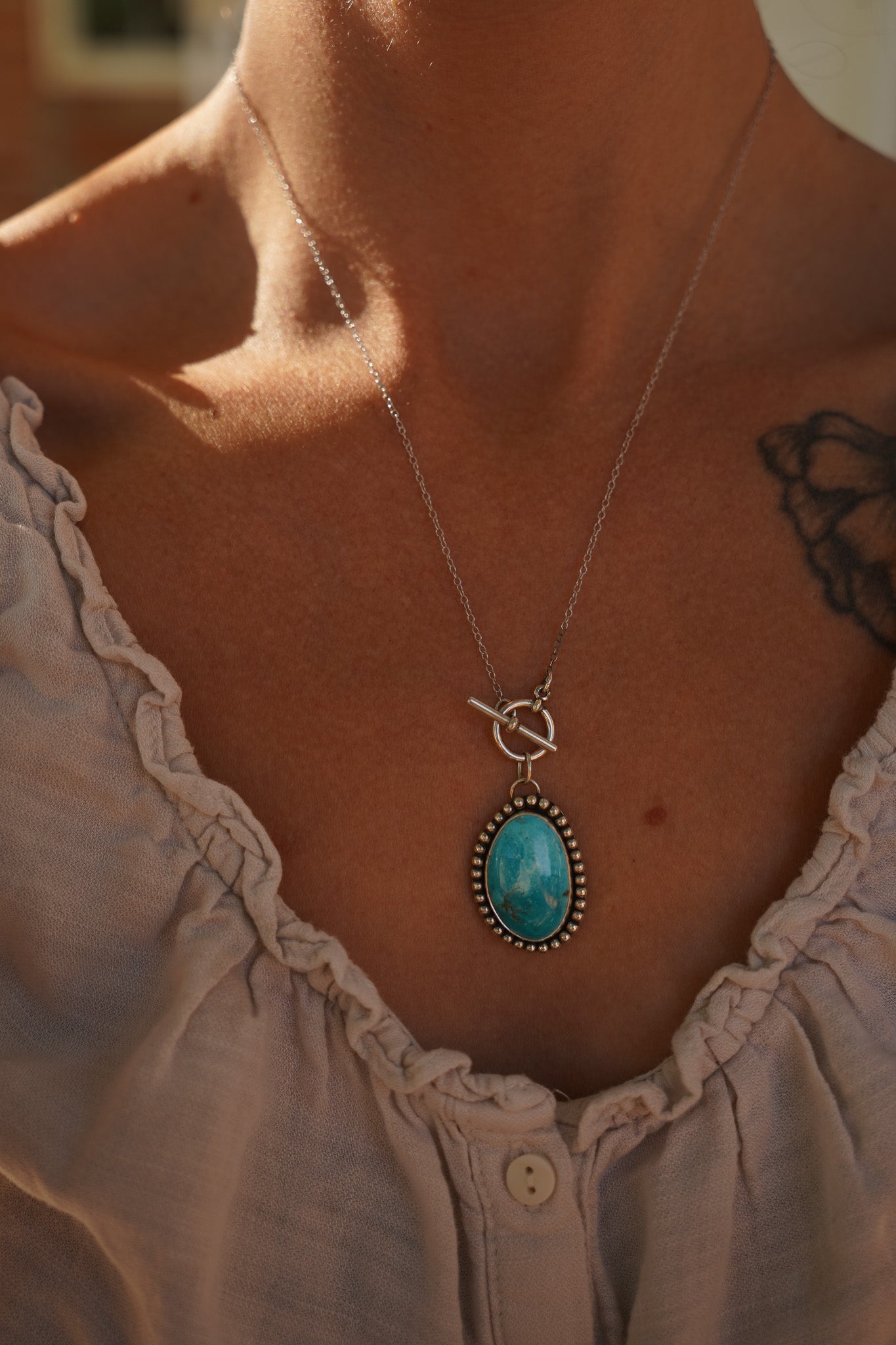 Desert Cloud Toggle Necklace in Hubei Turquoise - Golden Road Crafted