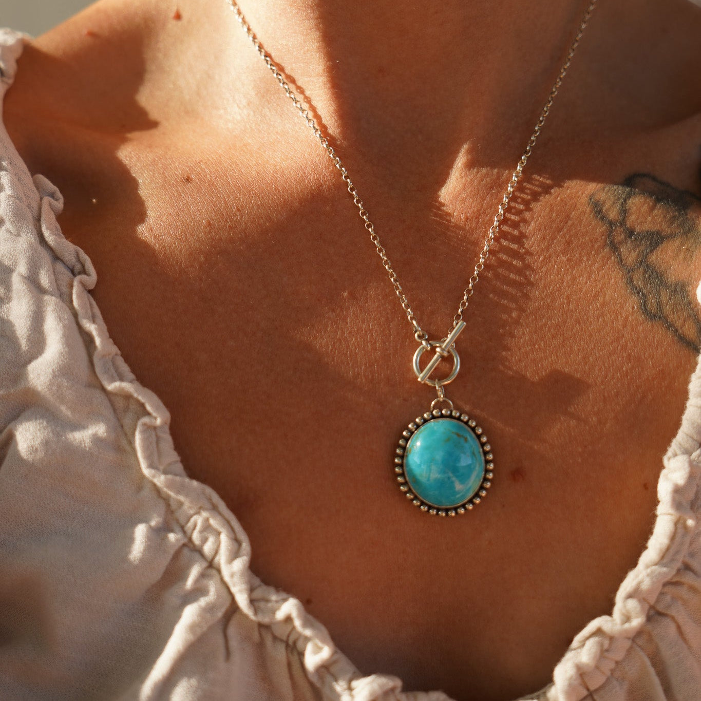 Desert Cloud Toggle Necklace in Hubei Turquoise - Golden Road Crafted