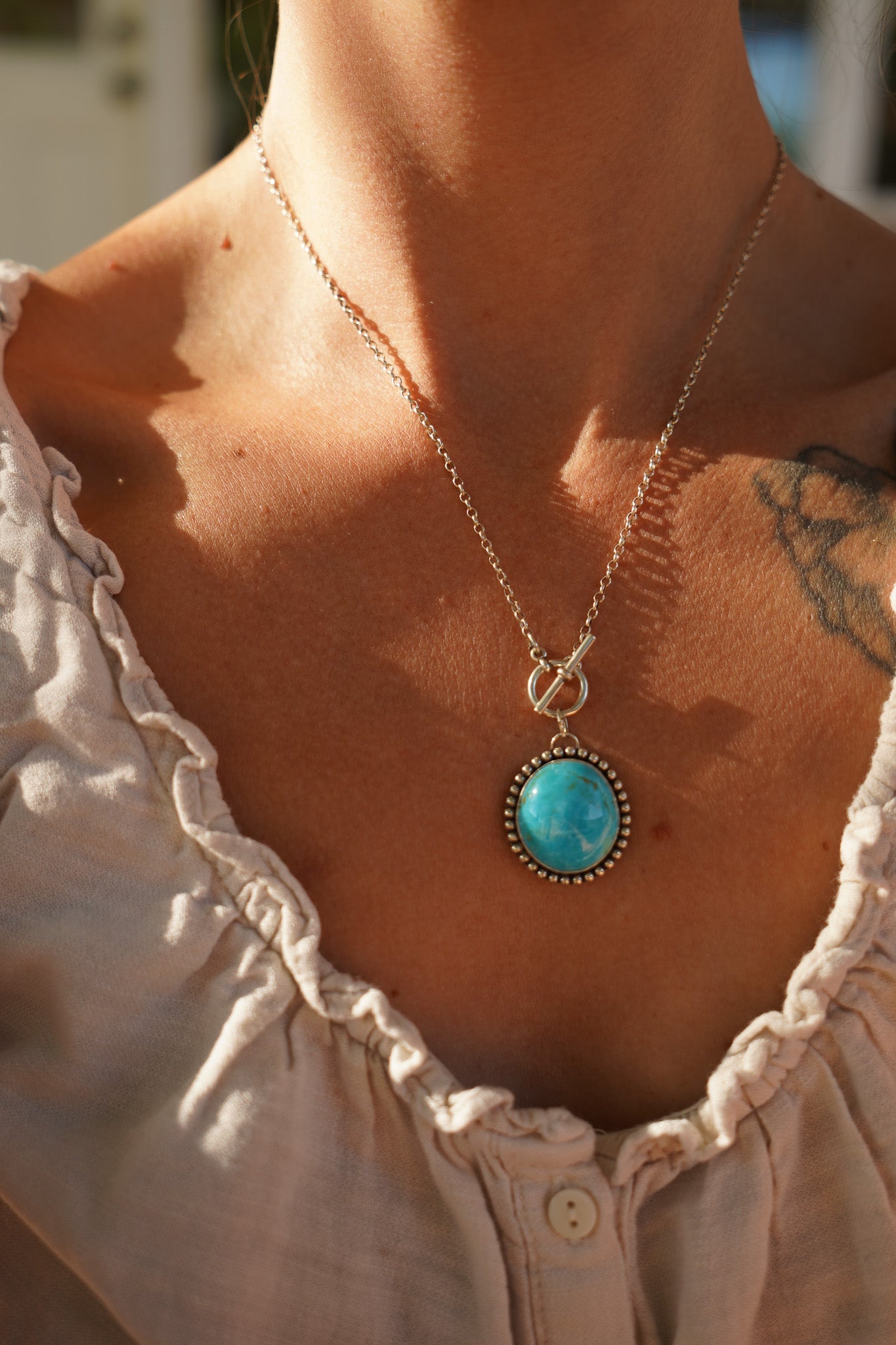 Desert Cloud Toggle Necklace in Hubei Turquoise - Golden Road Crafted