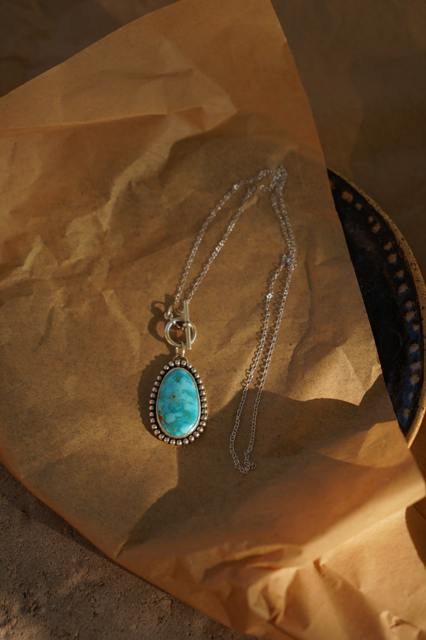 Desert Cloud Toggle Necklace in Hubei Turquoise - Golden Road Crafted