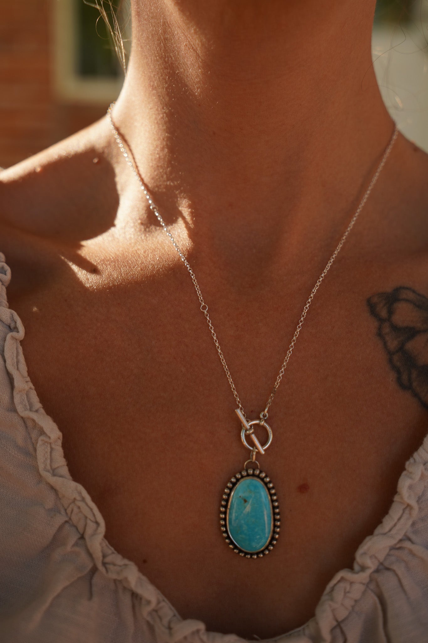 Desert Cloud Toggle Necklace in Hubei Turquoise - Golden Road Crafted