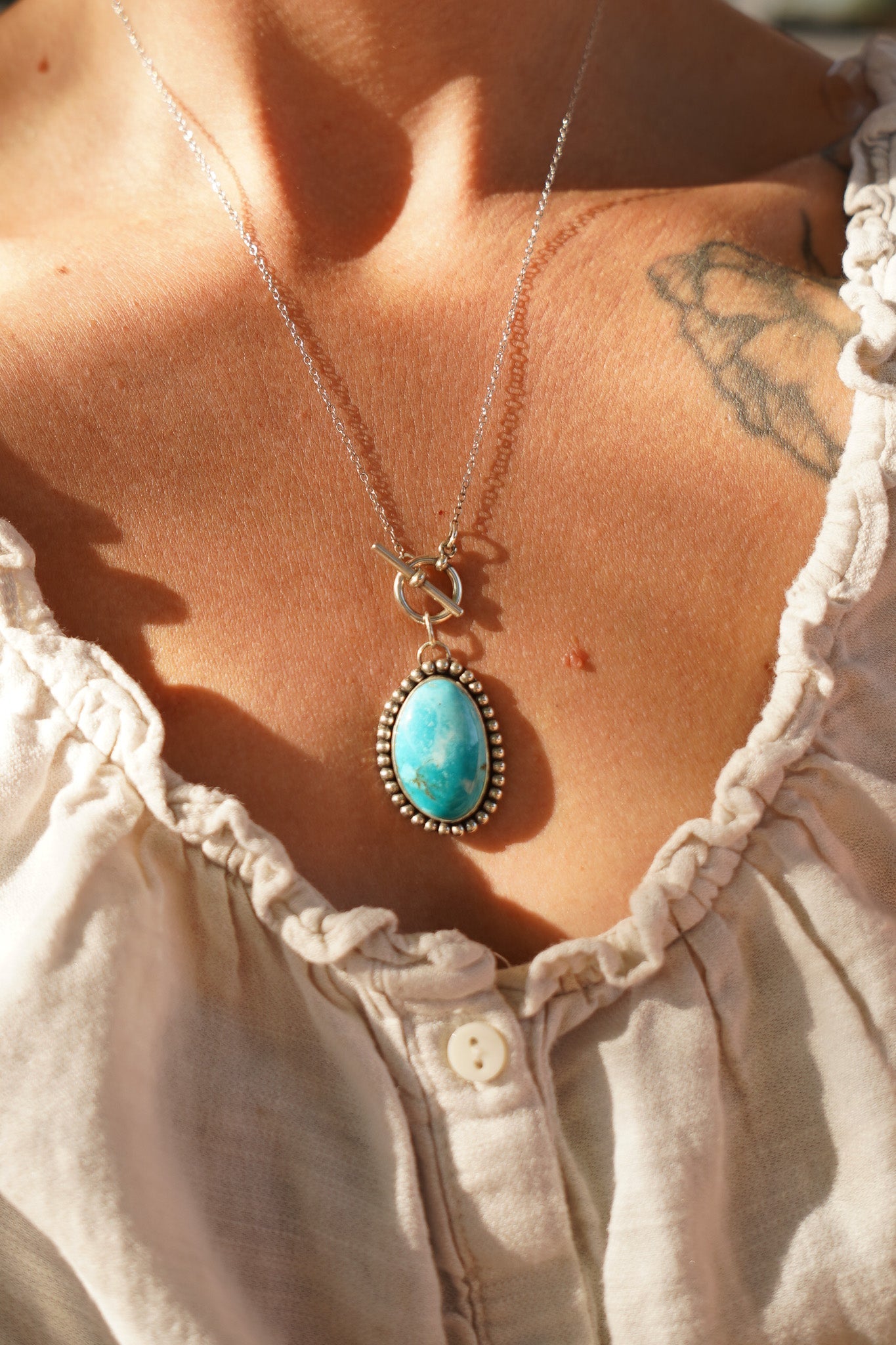Desert Cloud Toggle Necklace in Hubei Turquoise - Golden Road Crafted