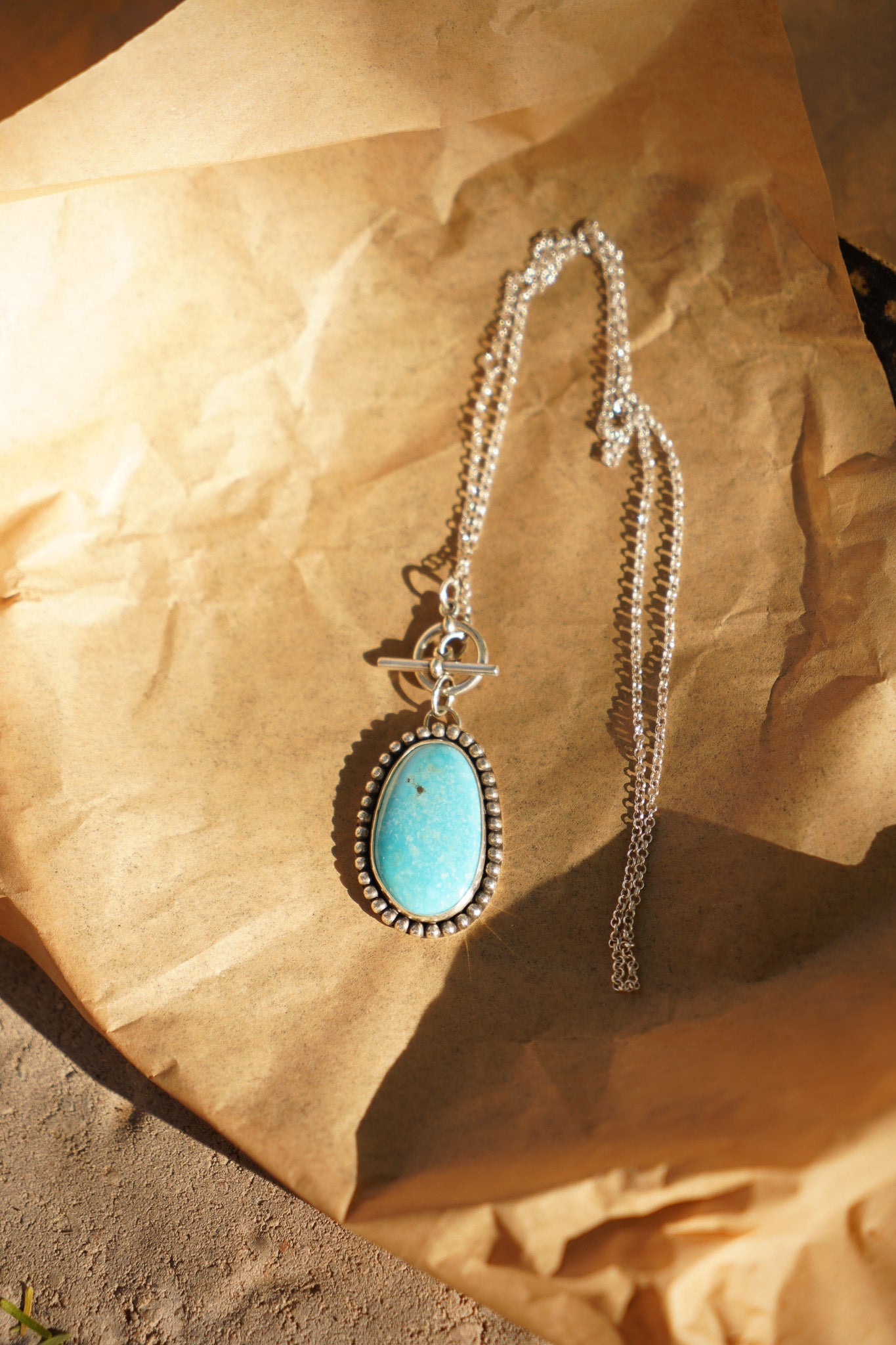Desert Cloud Toggle Necklace in Hubei Turquoise - Golden Road Crafted